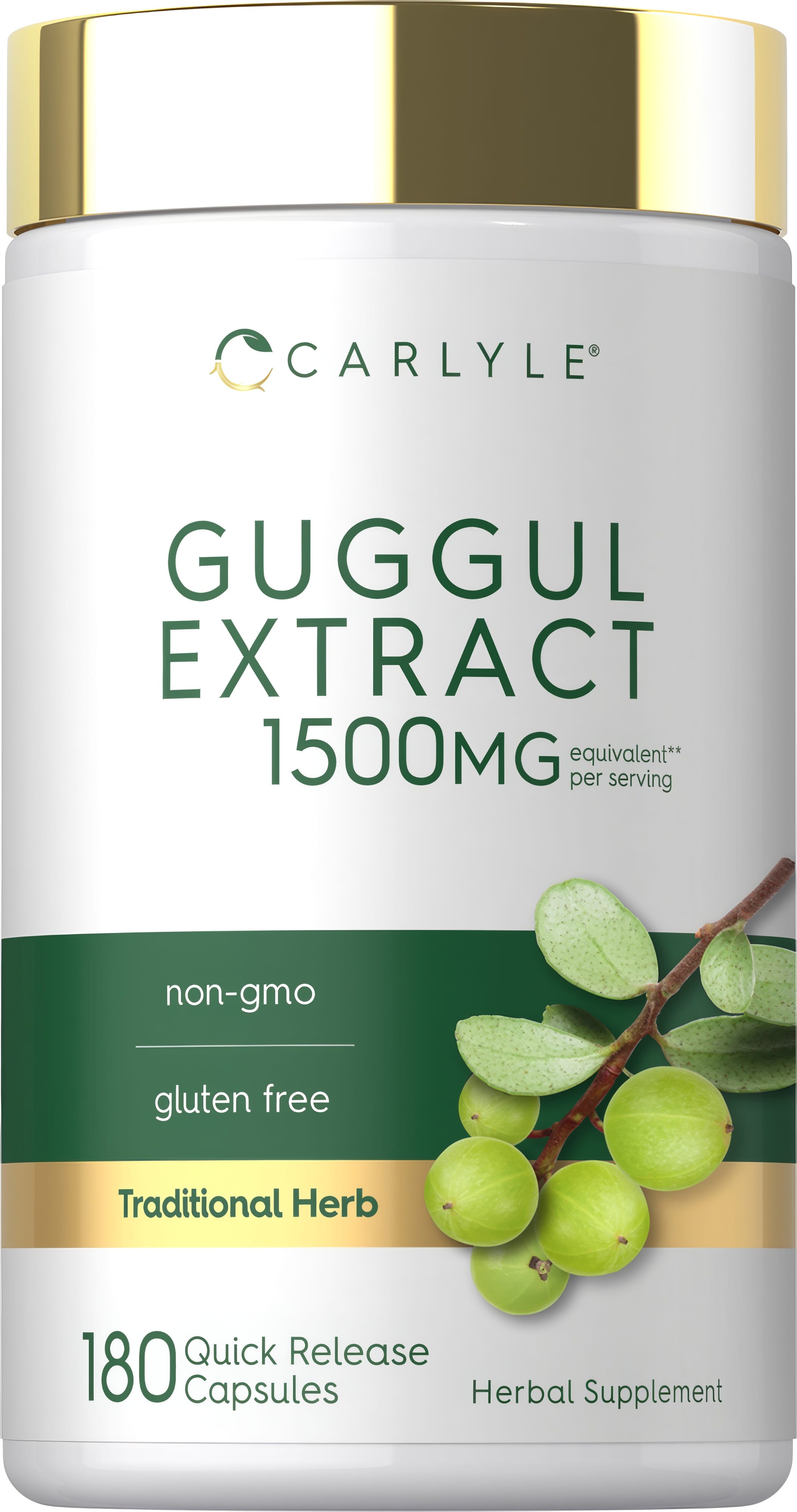 Carlyle Guggul Extract 1500mg per serving, 180 Quick Release Capsules, Non-GMO, Gluten Free, Traditional Herb supplement.