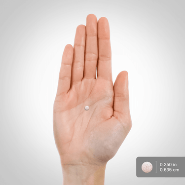 Tablet with size measurements of 0.250 inches or 0.635 centimeters.