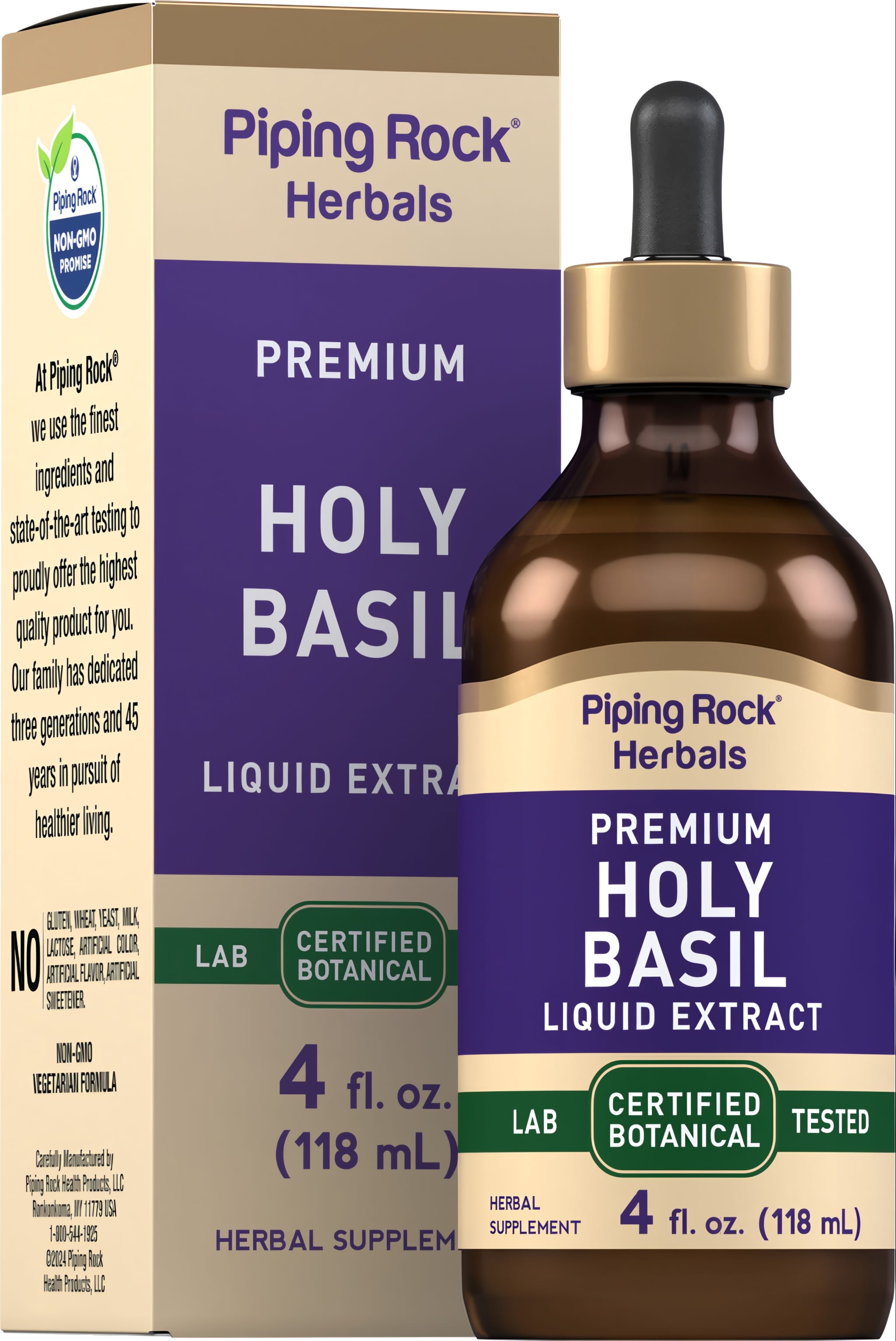 Holy Basil Liquid Extract bottle and box, 4 fl. oz. (118 mL).