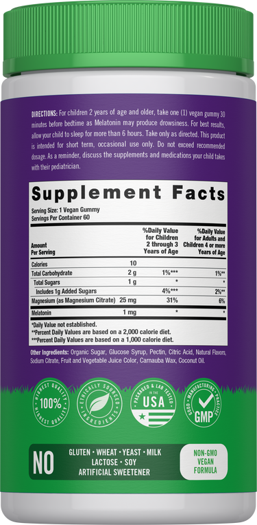 Kids Melatonin + Magnesium Gummies (Berry), 60 Vegan Gummies