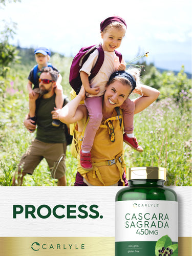 A family enjoying an outdoor hike with a bottle of Carlyle Cascara Sagrada.
