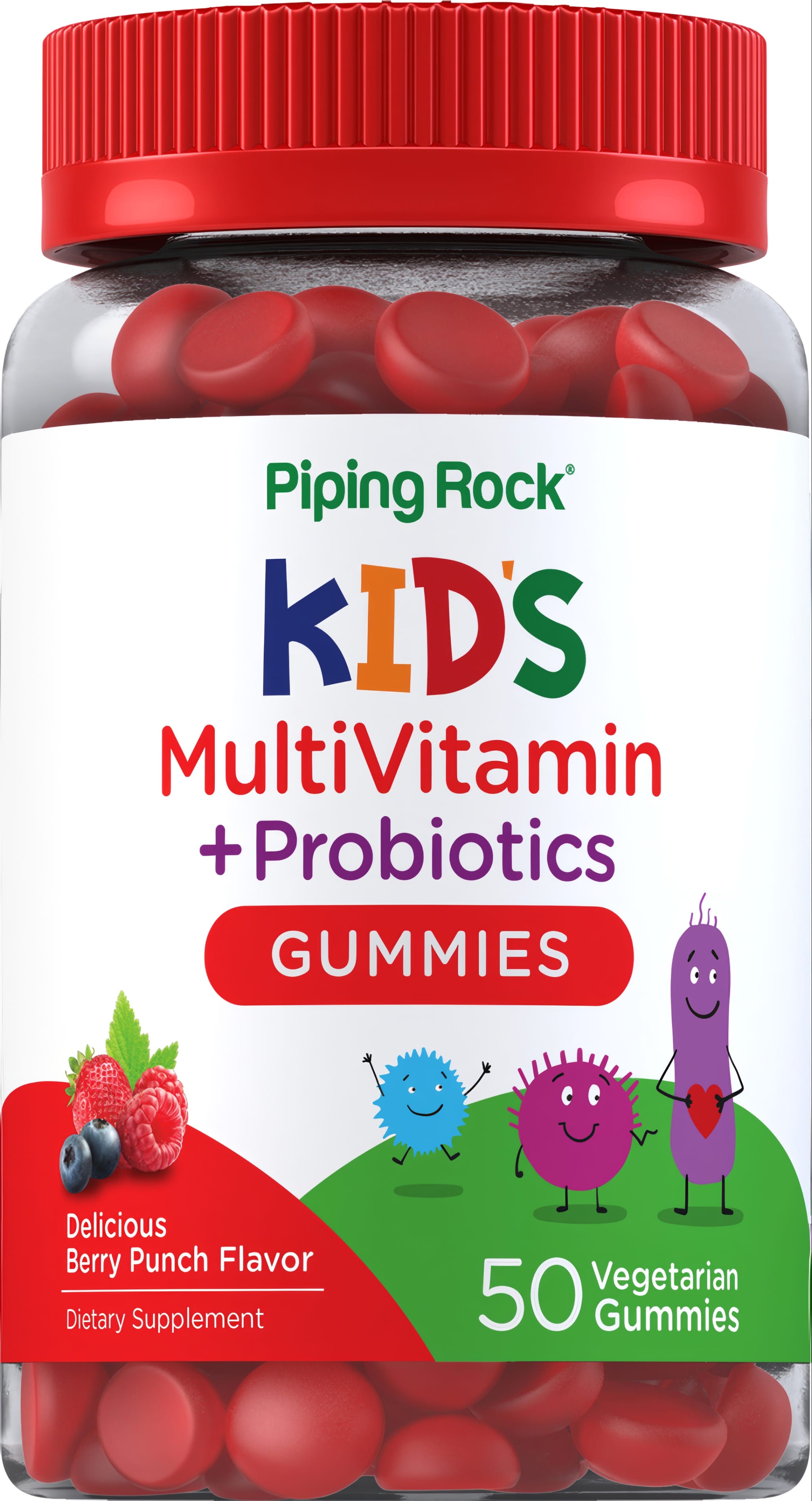 Kid's MultiVitamin with Probiotics Gummies in delicious berry punch flavor, 50 vegetarian gummies.