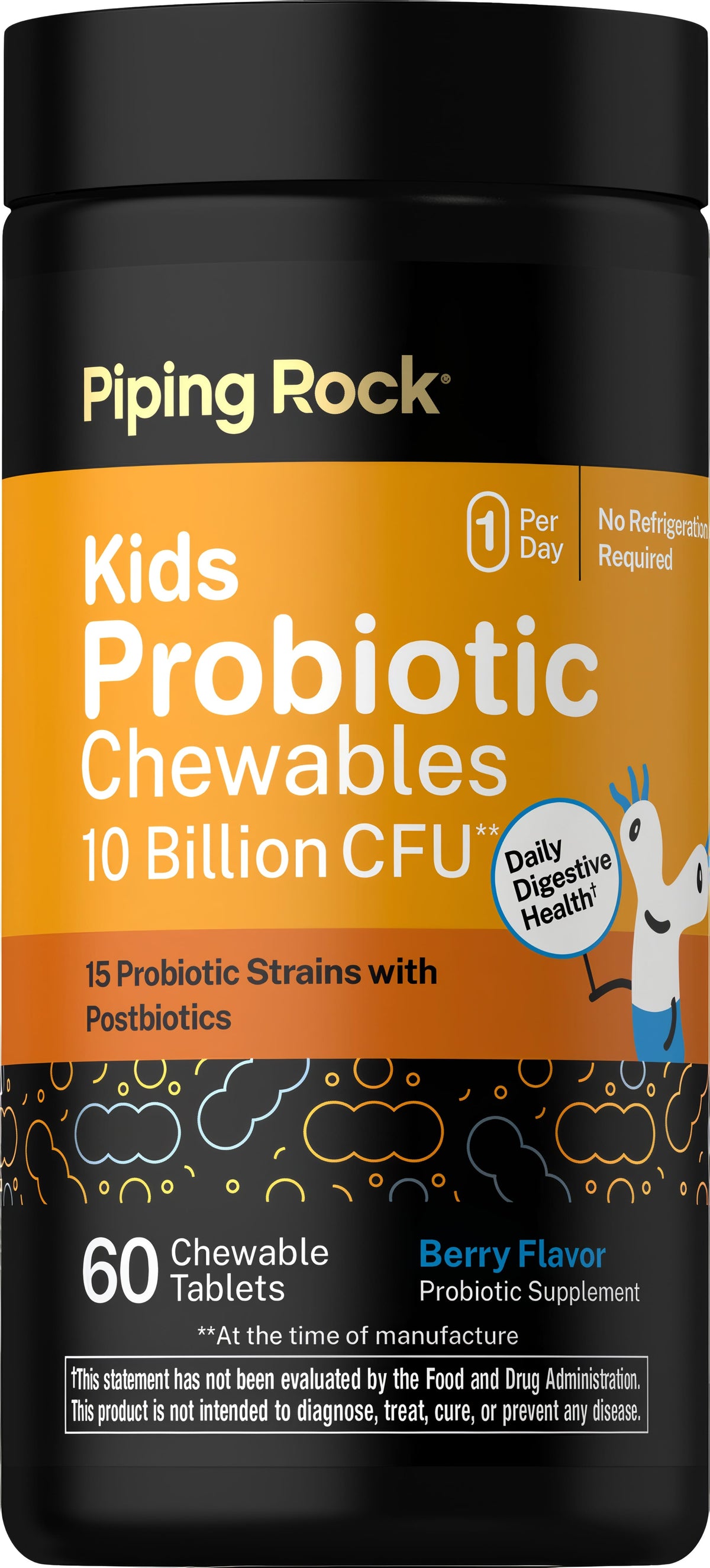 Kids Probiotic Chewables, 10 Billion CFU, 15 Probiotic Strains with Postbiotics, Berry Flavor, 60 Chewable Tablets.
