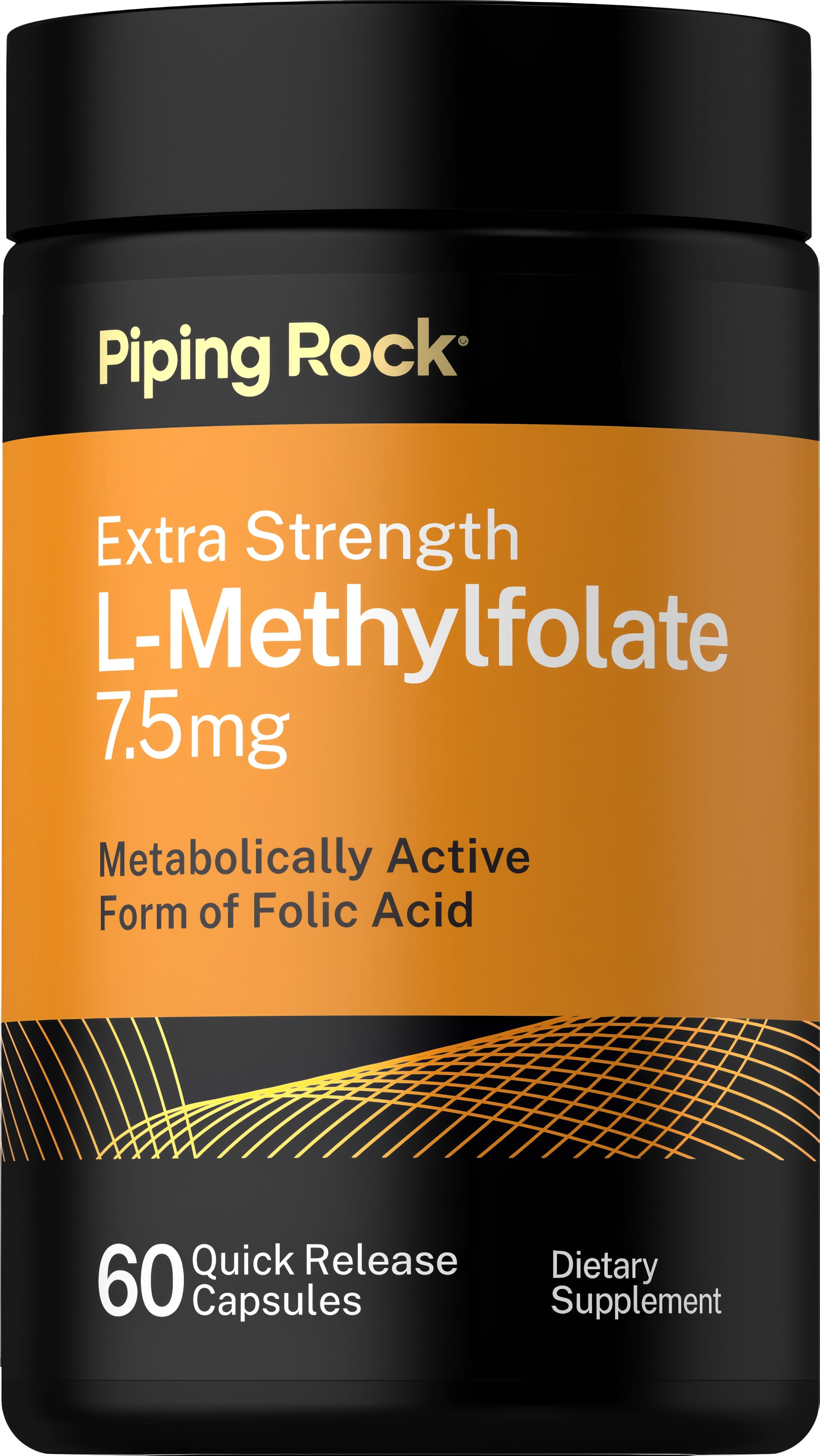 Extra Strength L-Methylfolate 7.5mg, 60 capsules, quick release, metabolically active form of folic acid.
