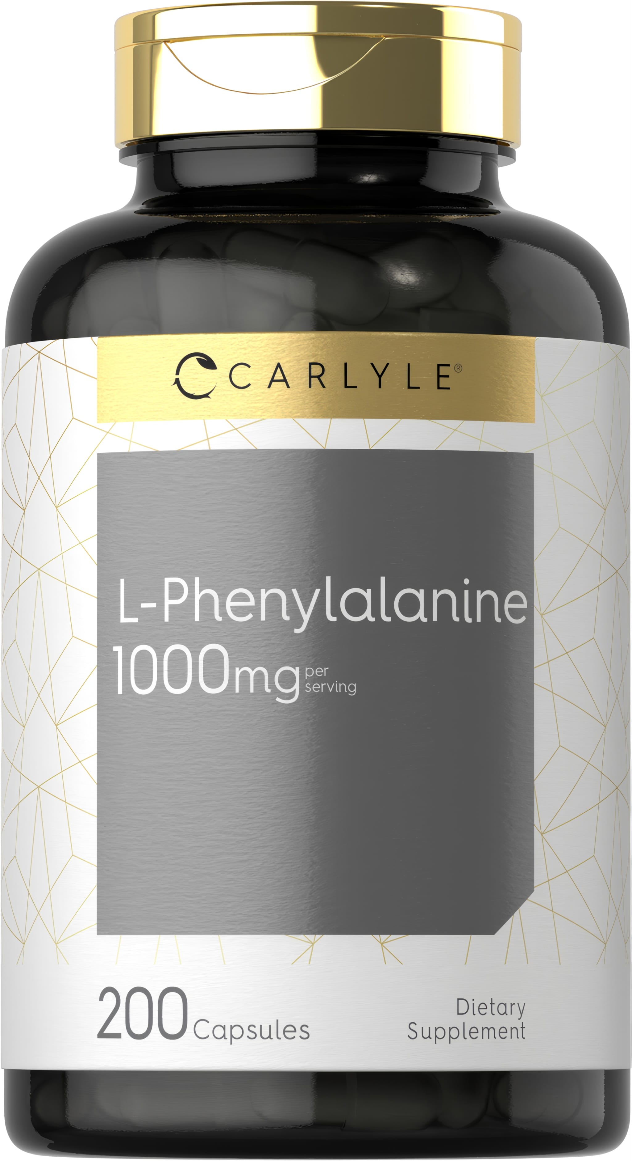 L-Phenylalanine supplement, 1000 mg, 200 capsules bottle.