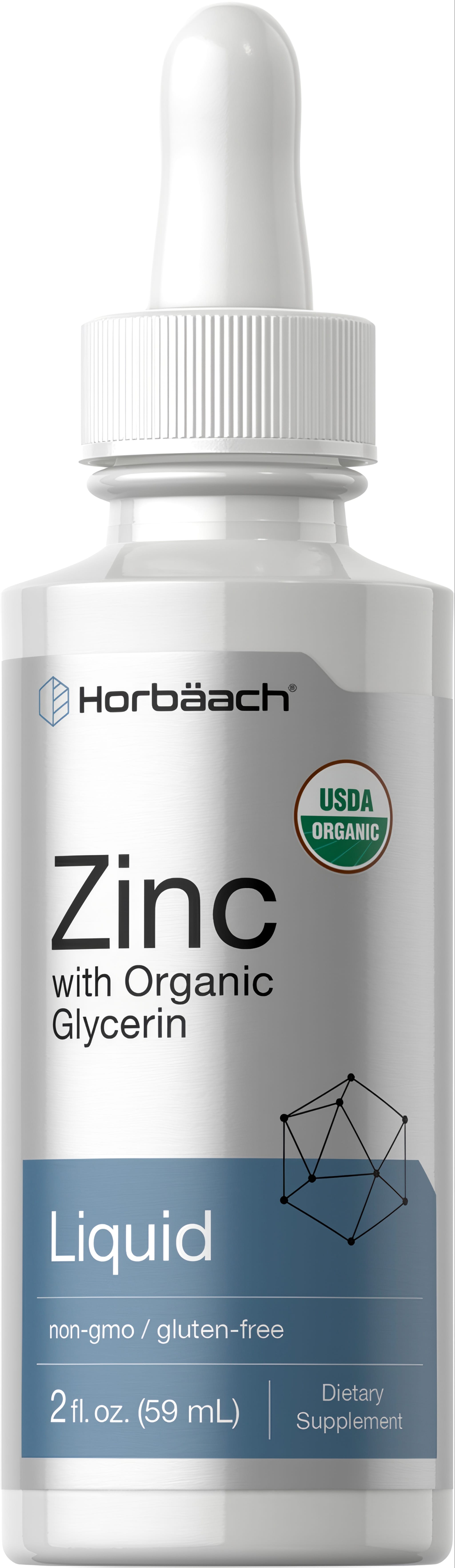 Horbäach Liquid Zinc with Organic Glycerin, 2 fl. oz., USDA Organic, non-GMO, gluten-free dietary supplement.