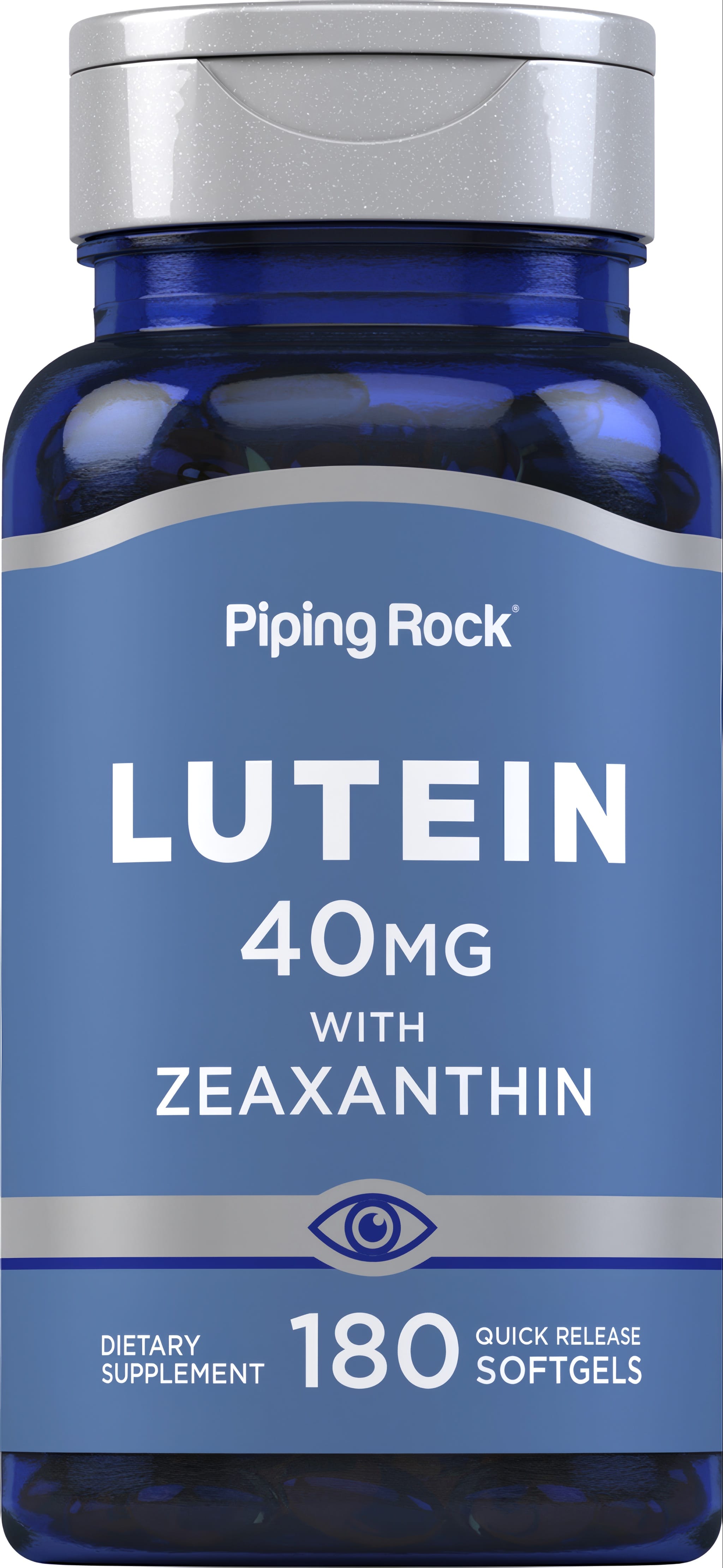 Lutein 40 mg with Zeaxanthin Dietary Supplement, 180 quick release softgels shown in product image.