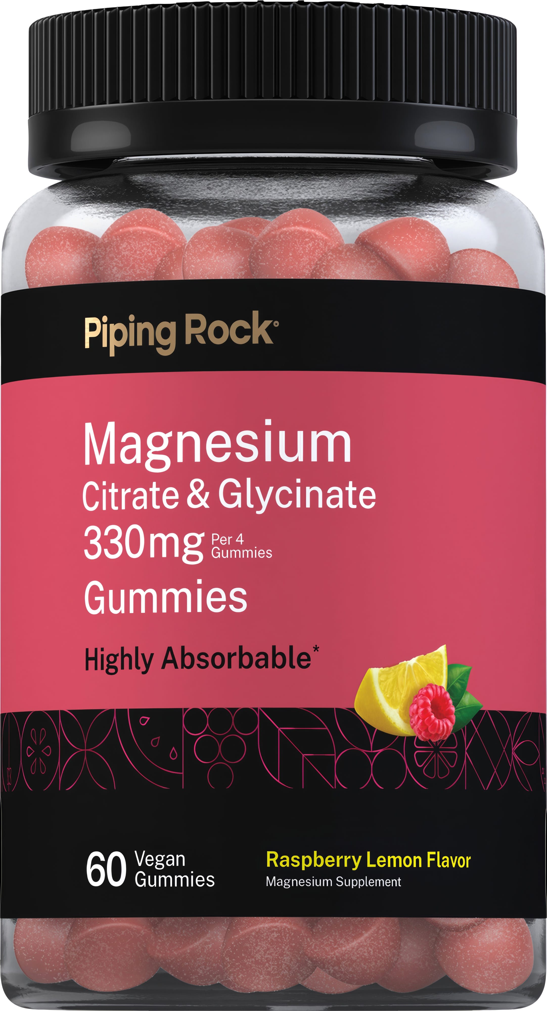 Magnesium Citrate & Glycinate (Raspberry Lemon), 330 mg (per serving), 60 Vegan Gummies