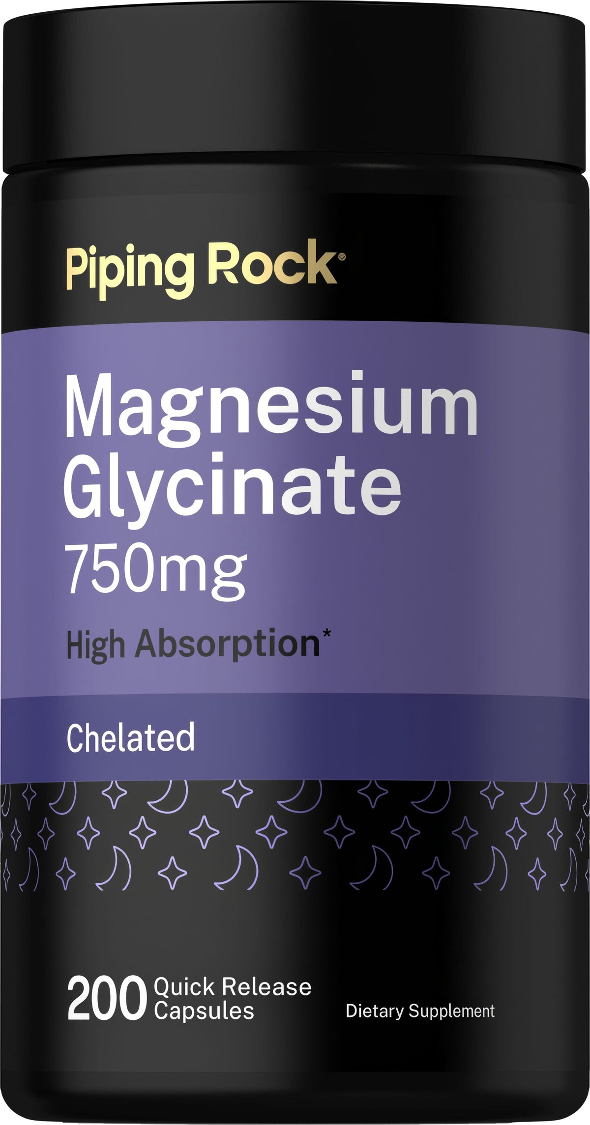 Magnesium Glycinate 750mg capsules, high absorption, chelated, quick release, 200 count bottle.