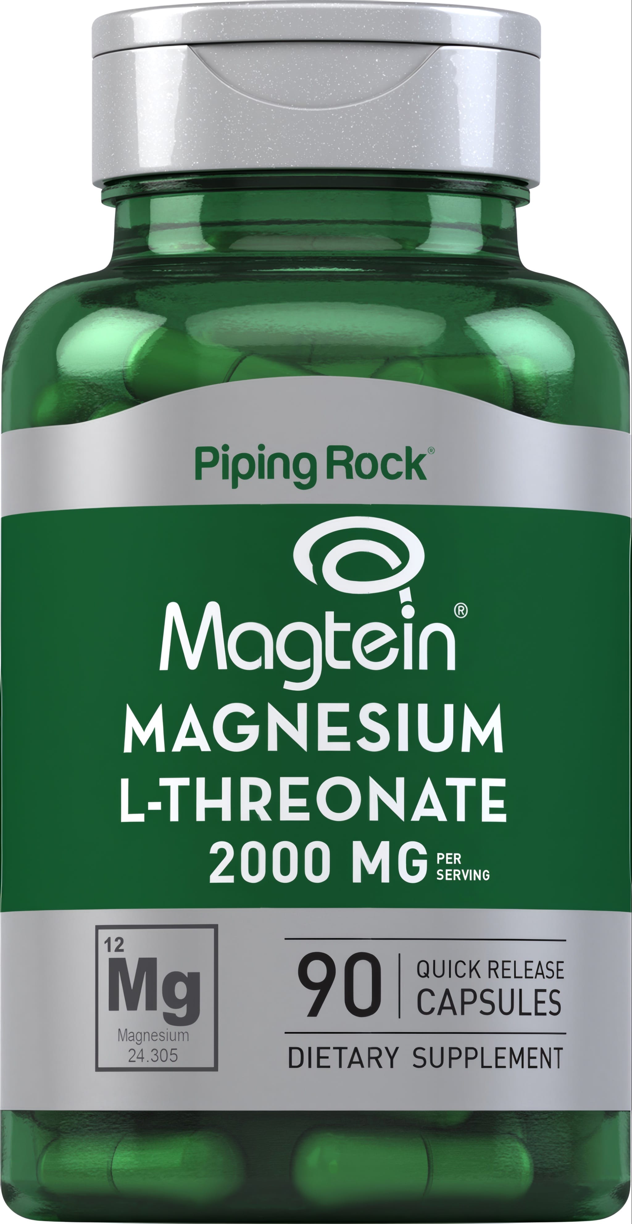 Magtein Magnesium L-Threonate 2000 mg per serving, 90 quick release capsules for cognitive support.