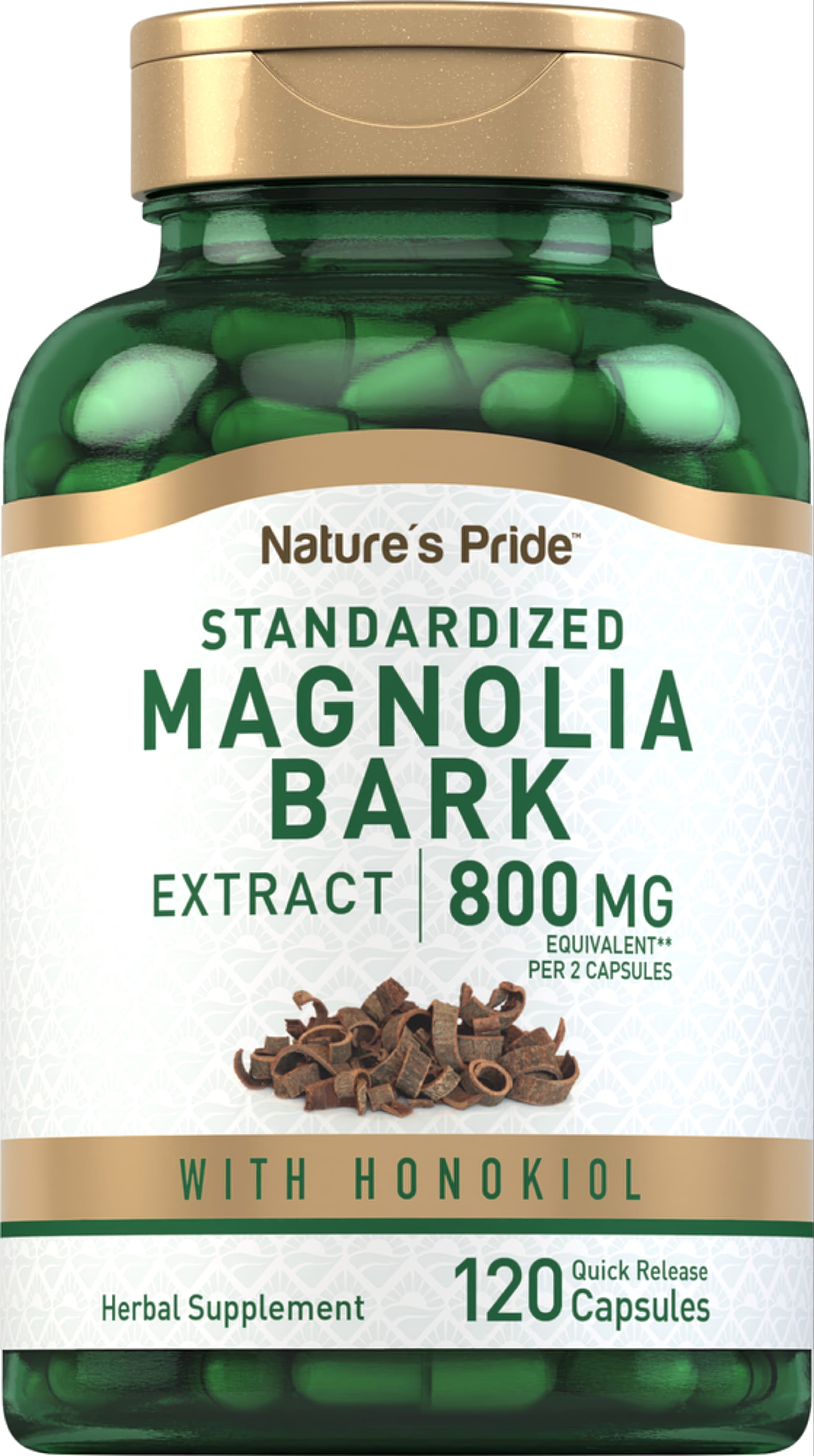 Standardized Magnolia Bark Extract 800 mg Equivalent Per 2 Capsules with Honokiol, 120 Quick Release Capsules Herbal Supplement.