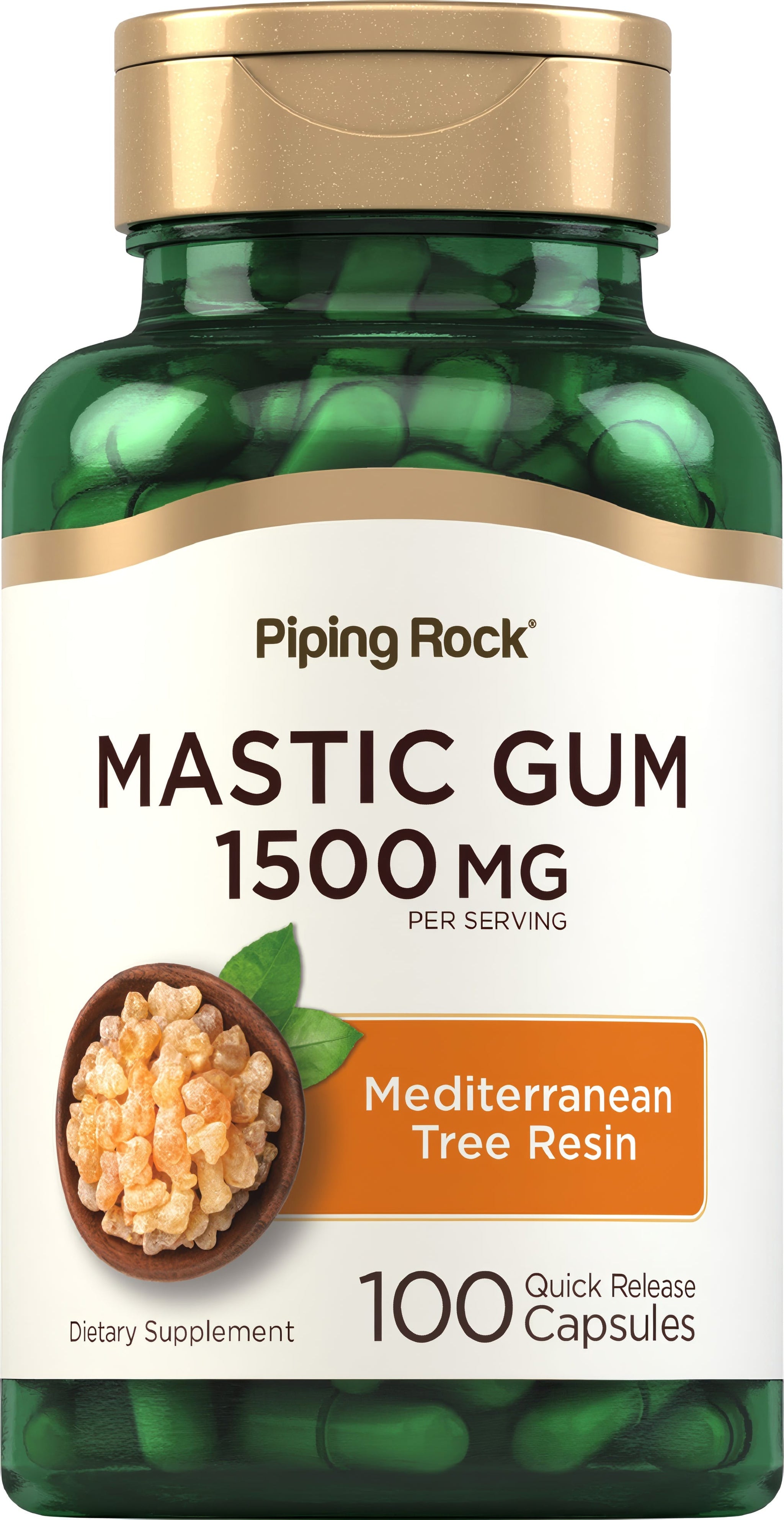 Mastic Gum 1500 MG per serving with 100 quick release capsules, derived from Mediterranean tree resin.