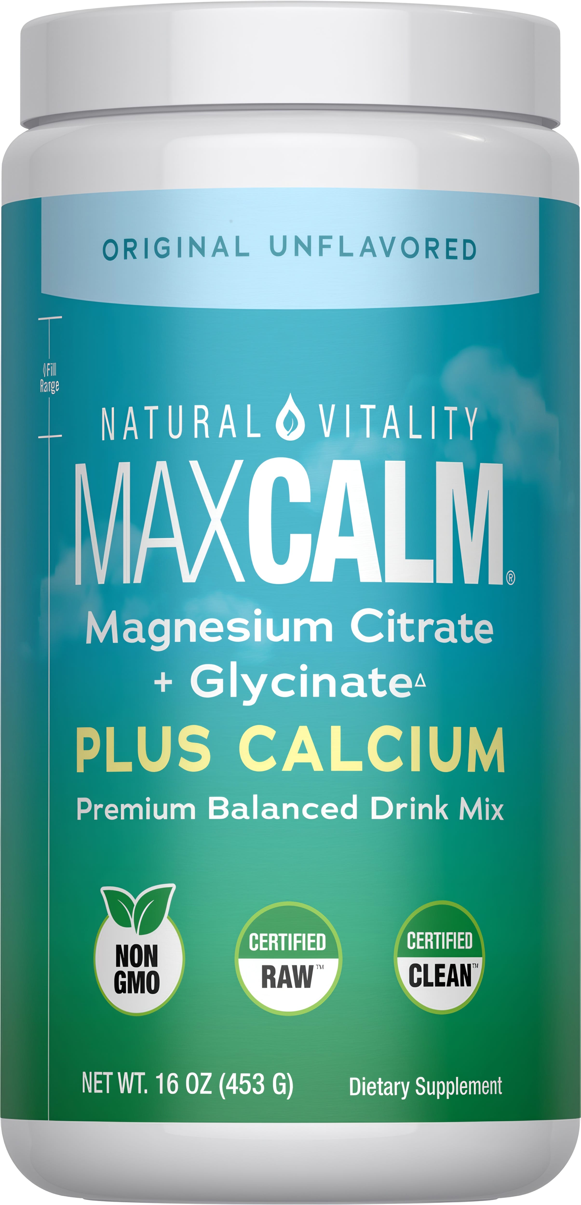 MAXCALM plus Calcium Powder Unflavored, 16 oz (453 g) Powder
