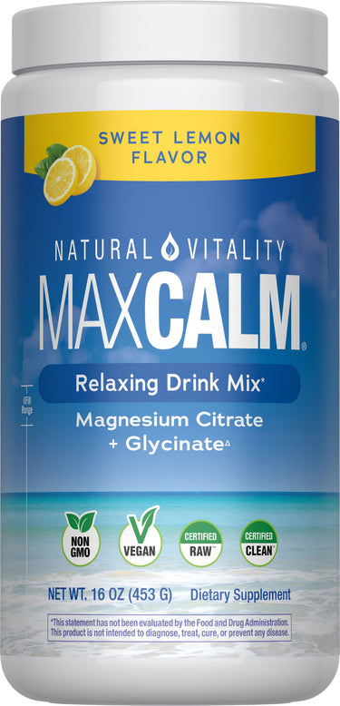 MaxCalm Sweet Lemon Flavor Drink Mix with Magnesium Citrate and Glycinate, 16 OZ (453 G) Dietary Supplement.