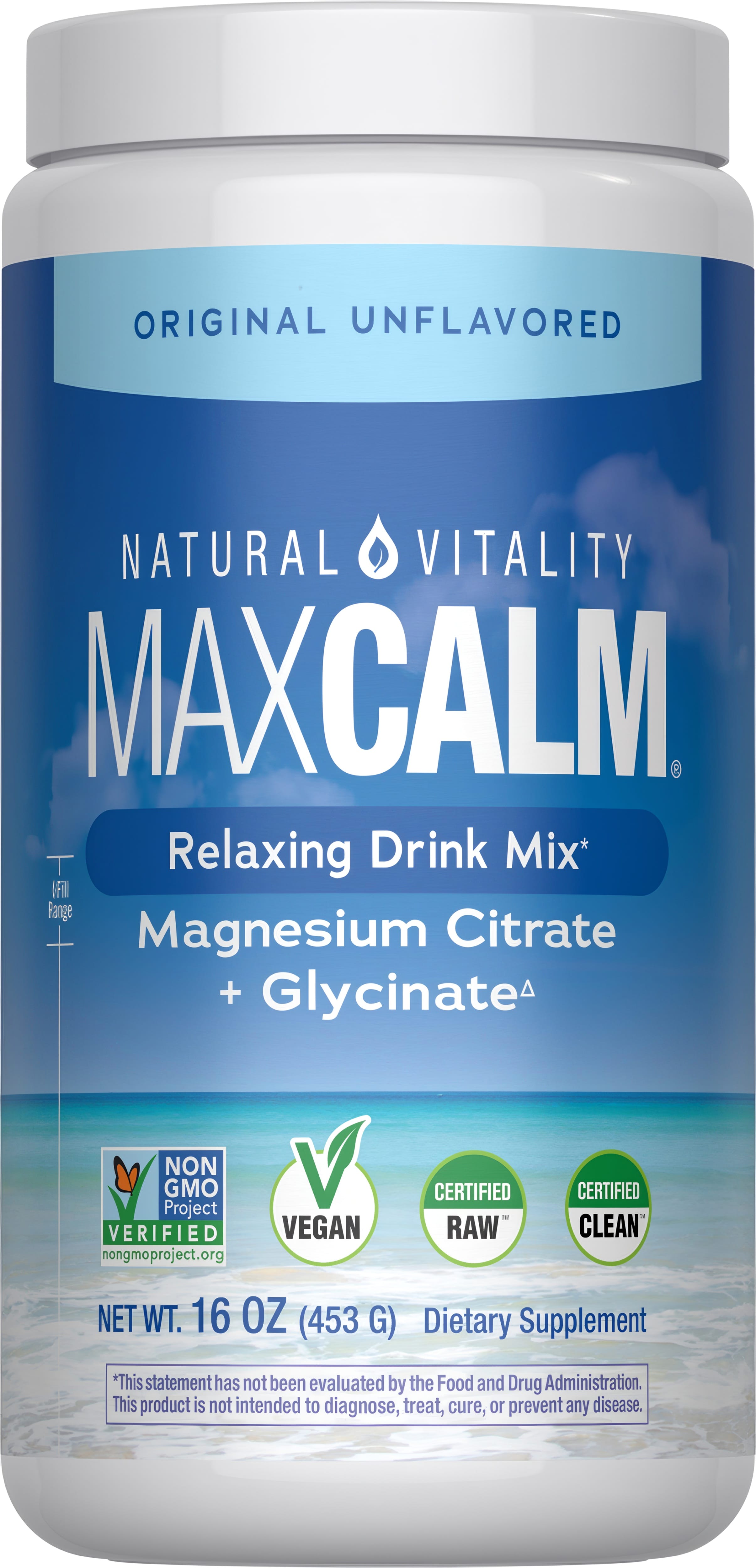 NV Calm Original unflavored drink mix with magnesium citrate and glycinate, 16 oz (453 g) dietary supplement.