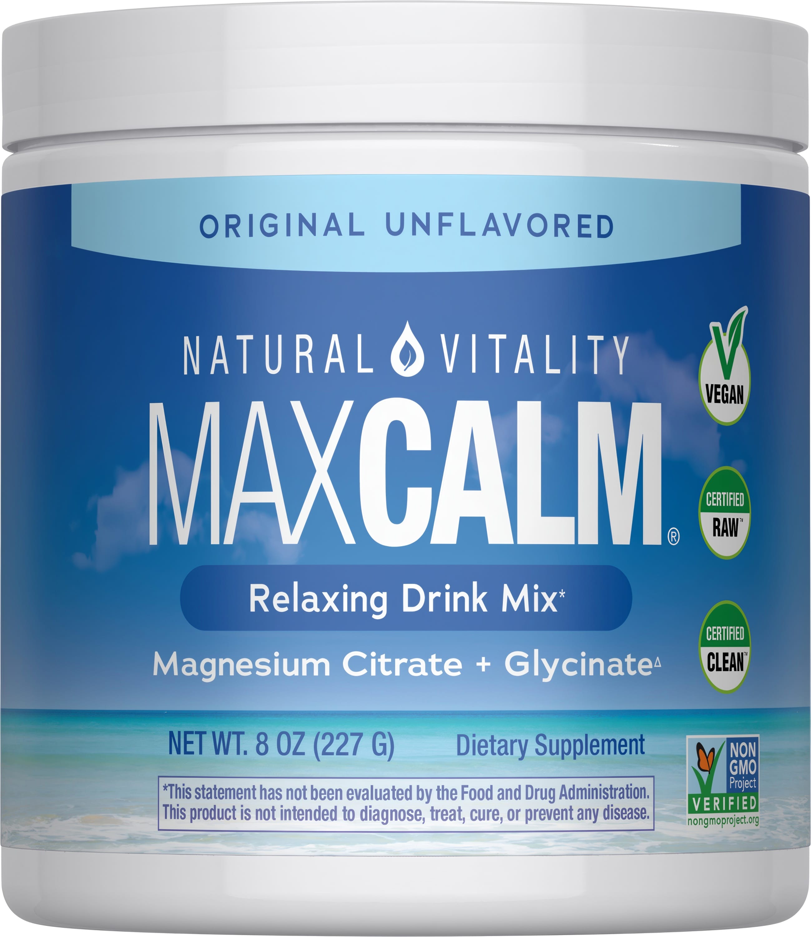 Natural Vitality Maxcalm Relaxing Drink Mix, Original Unflavored, includes Magnesium Citrate and Glycinate, 8 oz.