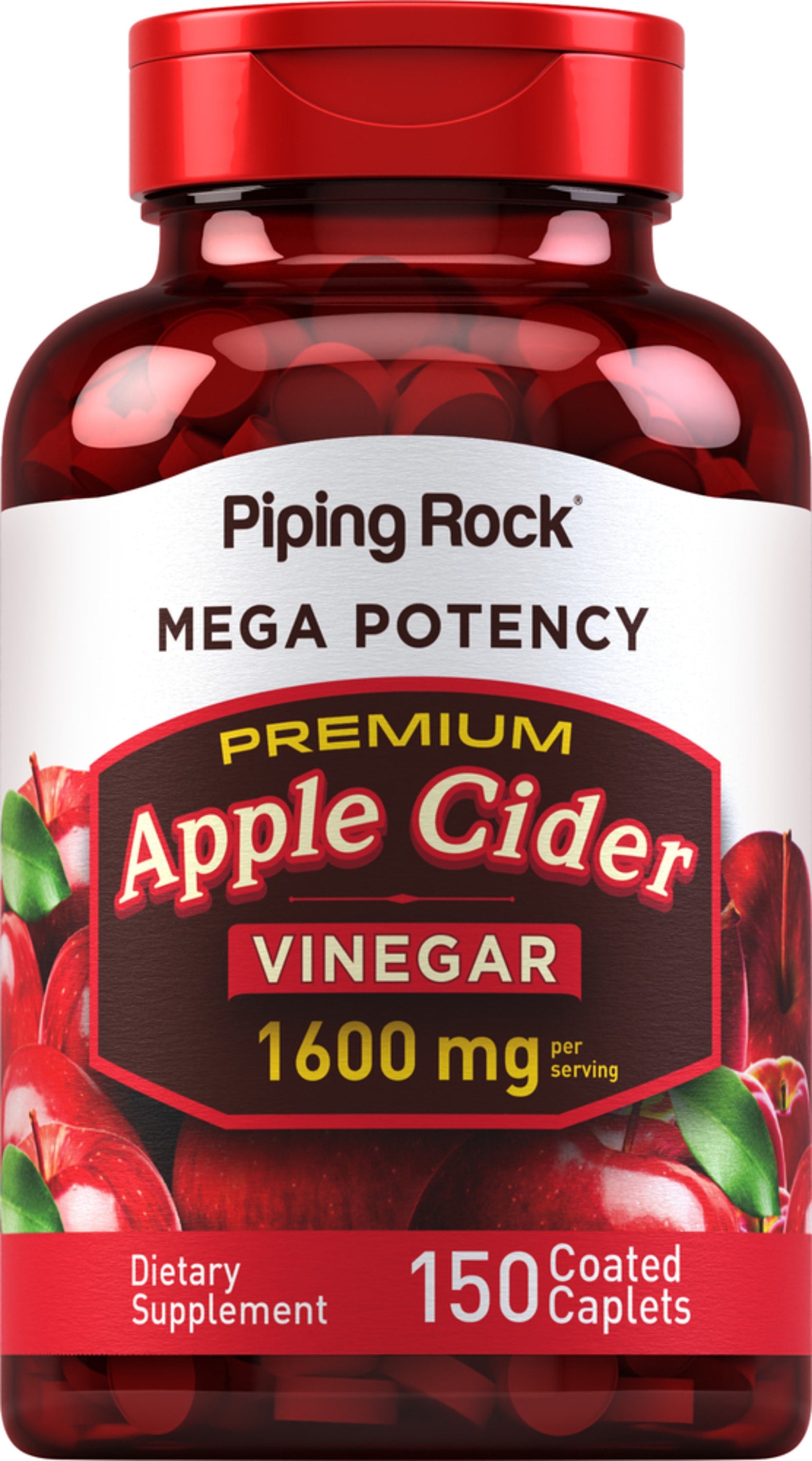 Mega Potency Apple Cider Vinegar, 1600 mg (per serving), 150 Coated Caplets