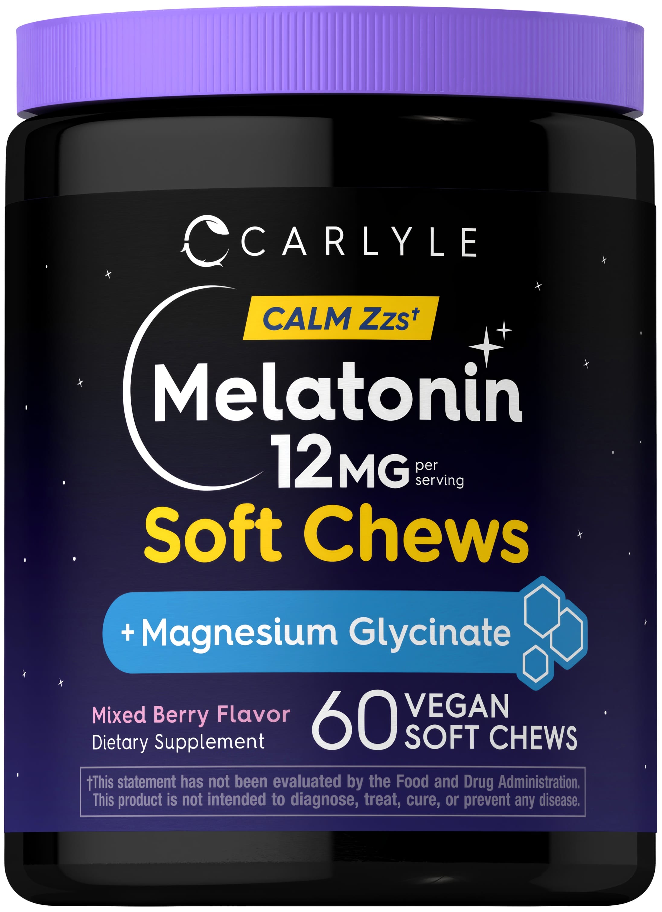 Melatonin 12 MG + Magnesium Glycinate Mixed Berry Flavor, 60 Vegan Soft Chews