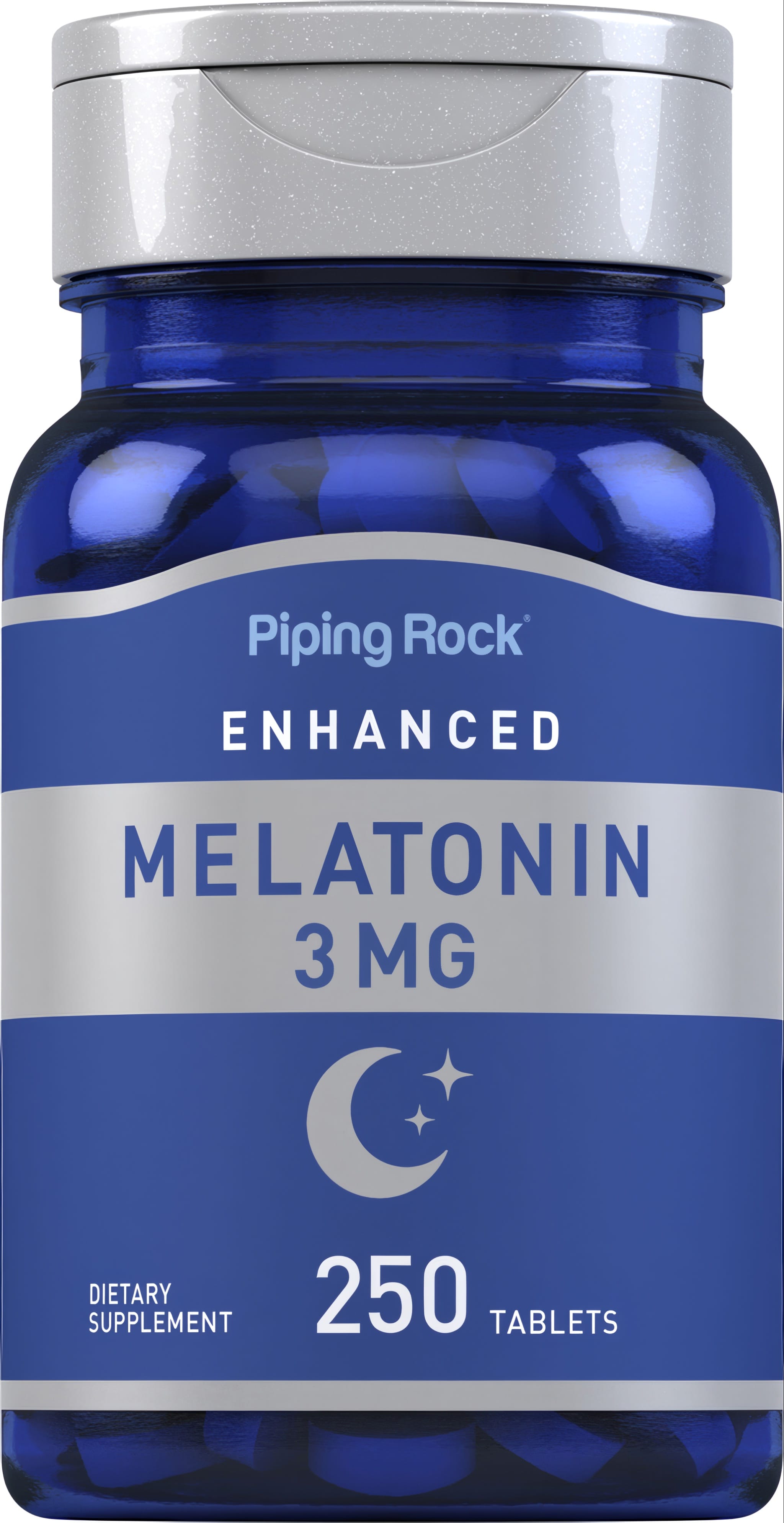Bottle of Enhanced Melatonin 3 mg with 250 tablets, a dietary supplement for improved sleep support.