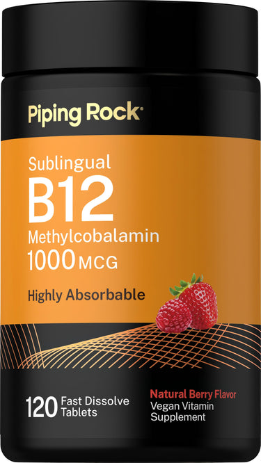 Sublingual B12 Methylcobalamin 1000 MCG, 120 Fast Dissolve Tablets, Natural Berry Flavor, Vegan.