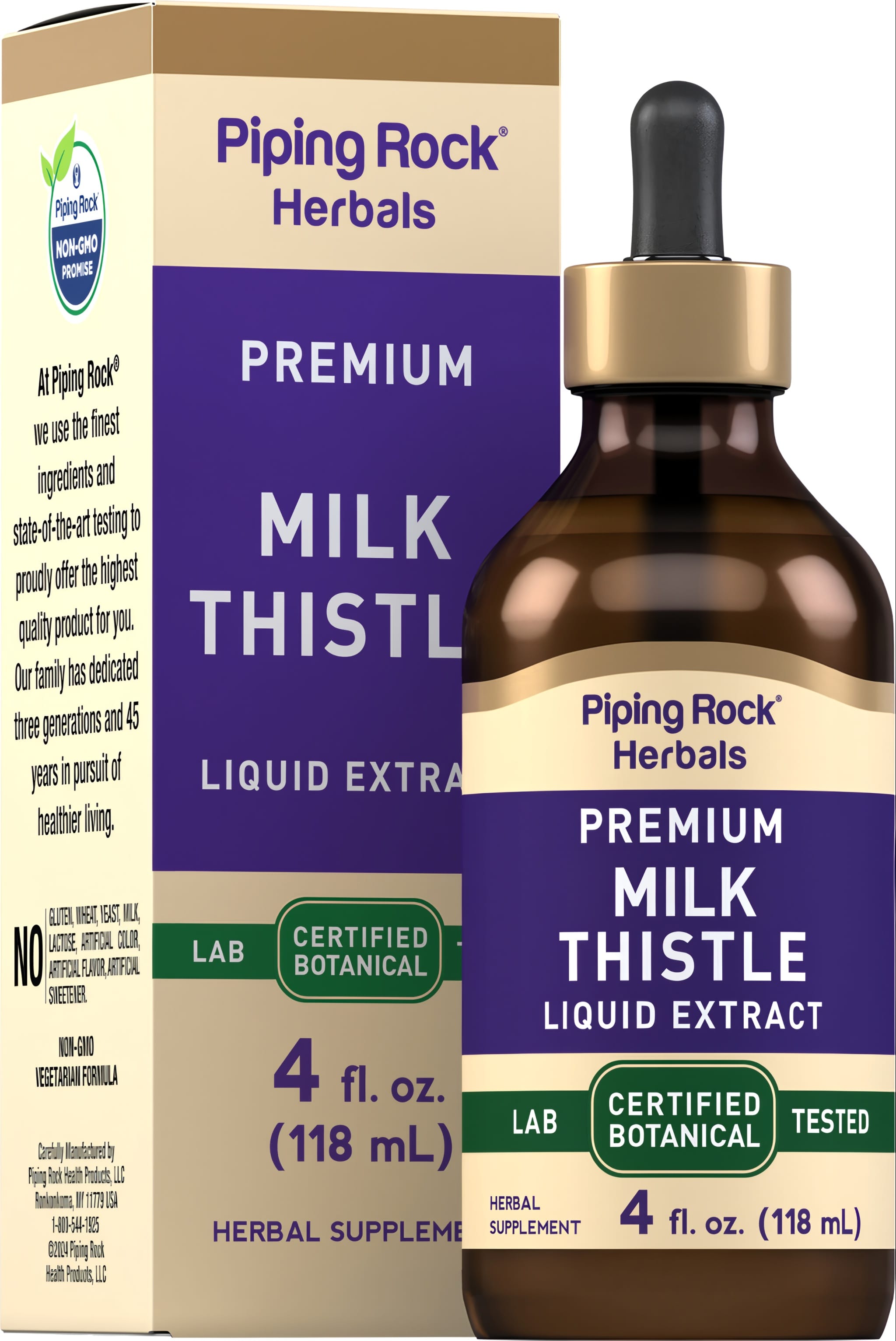 Milk Thistle liquid extract in a 4 fl. oz. (118 mL) bottle, showcasing its herbal supplement format.