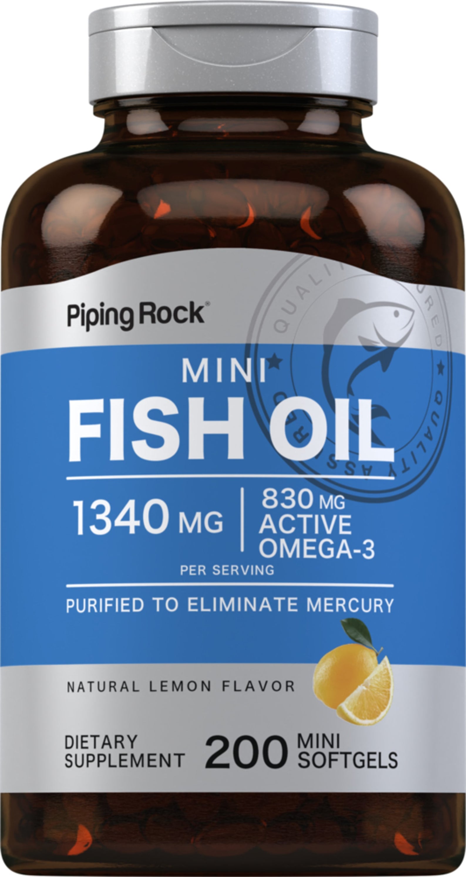 Mini Omega-3 Fish Oil Lemon Flavor, 1340 mg (per serving), 200 Mini Softgels