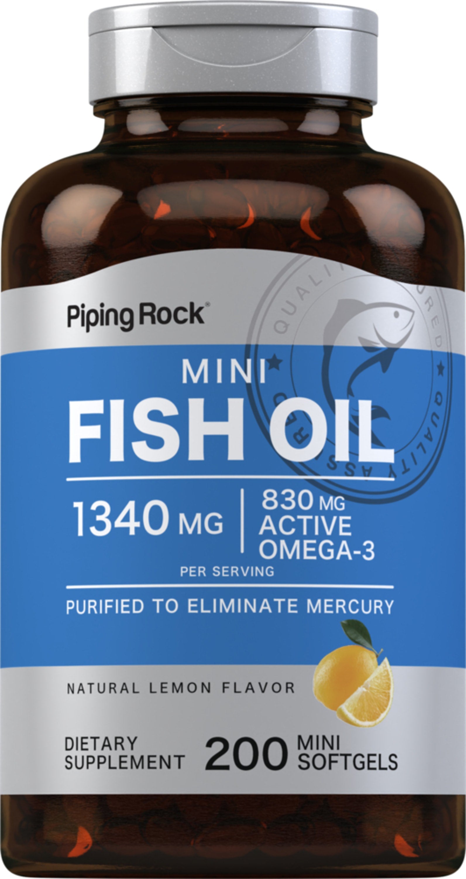 Mini Omega-3 Fish Oil Lemon Flavor, 1300 mg (per serving), 200 Mini Softgels