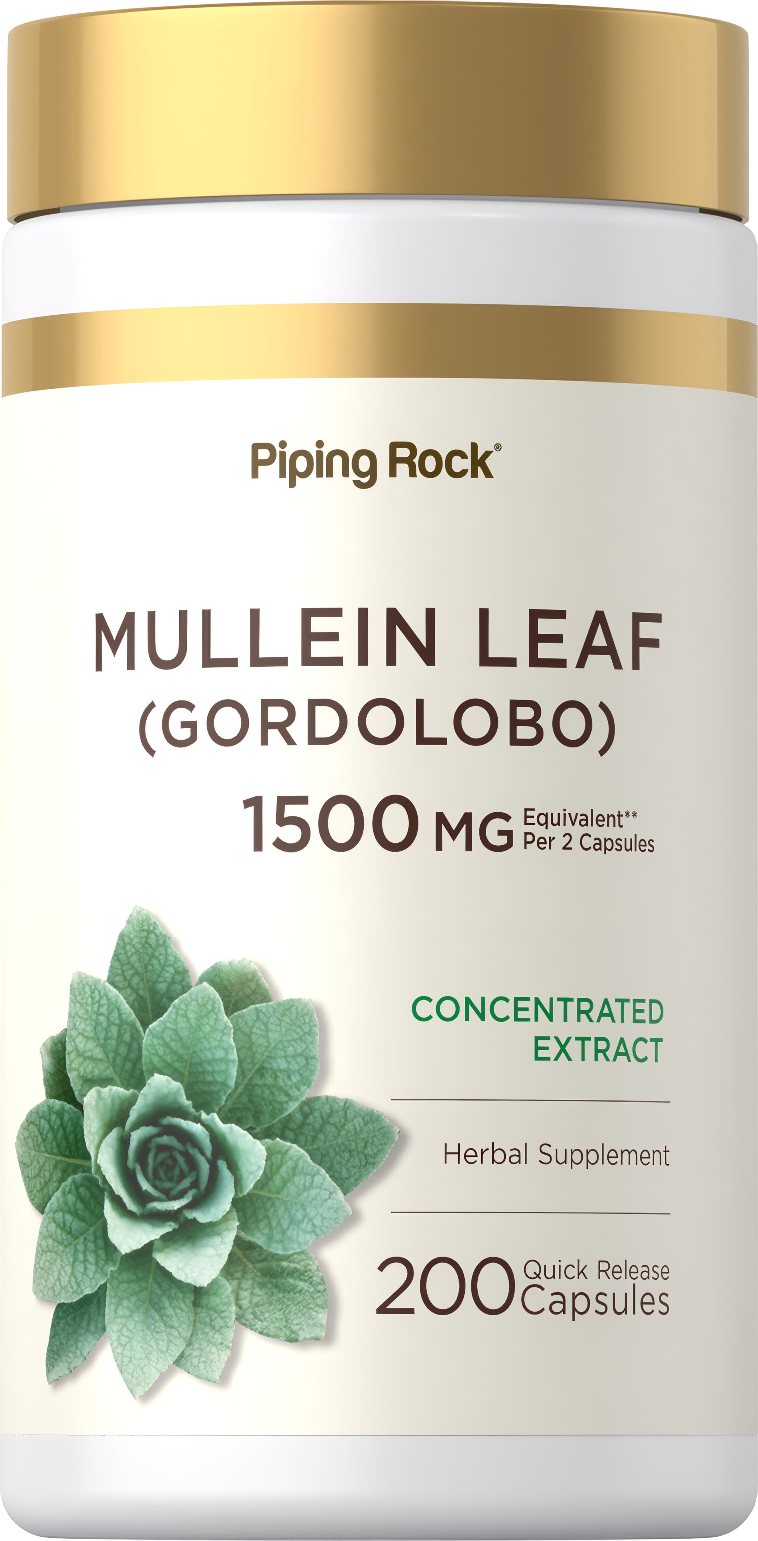 Mullein Leaf (Gordolobo) 1500 mg Equivalent Concentrated Extract Herbal Supplement, 200 Quick Release Capsules.