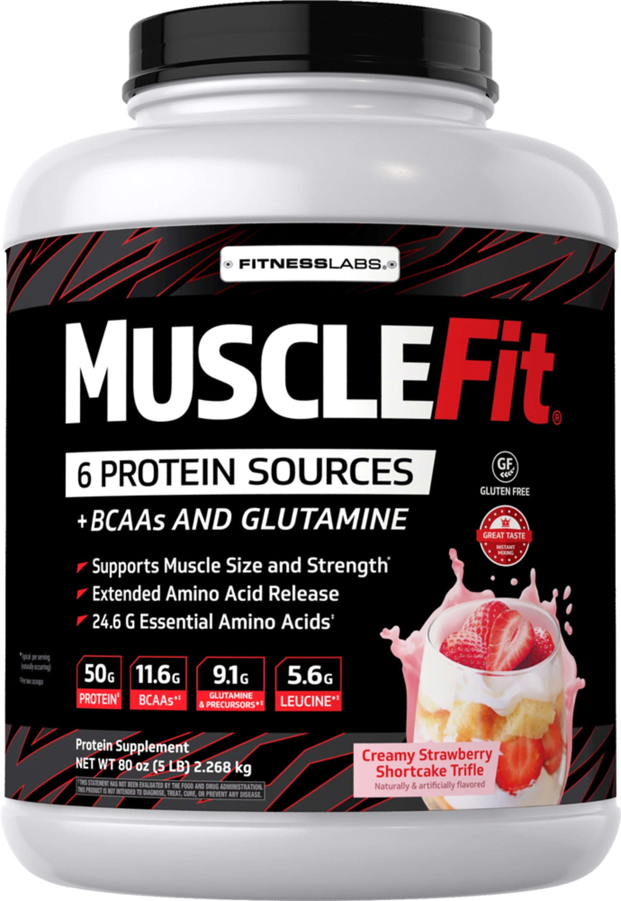 MuscleFit Protein Powder (Creamy Strawberry Shortcake Trifle), 5 lb (2.268 kg) Bottle