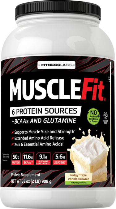 MuscleFit Protein Powder (Natural Fudgy Triple Vanilla Brownie), 2 lb (908 g) Bottle