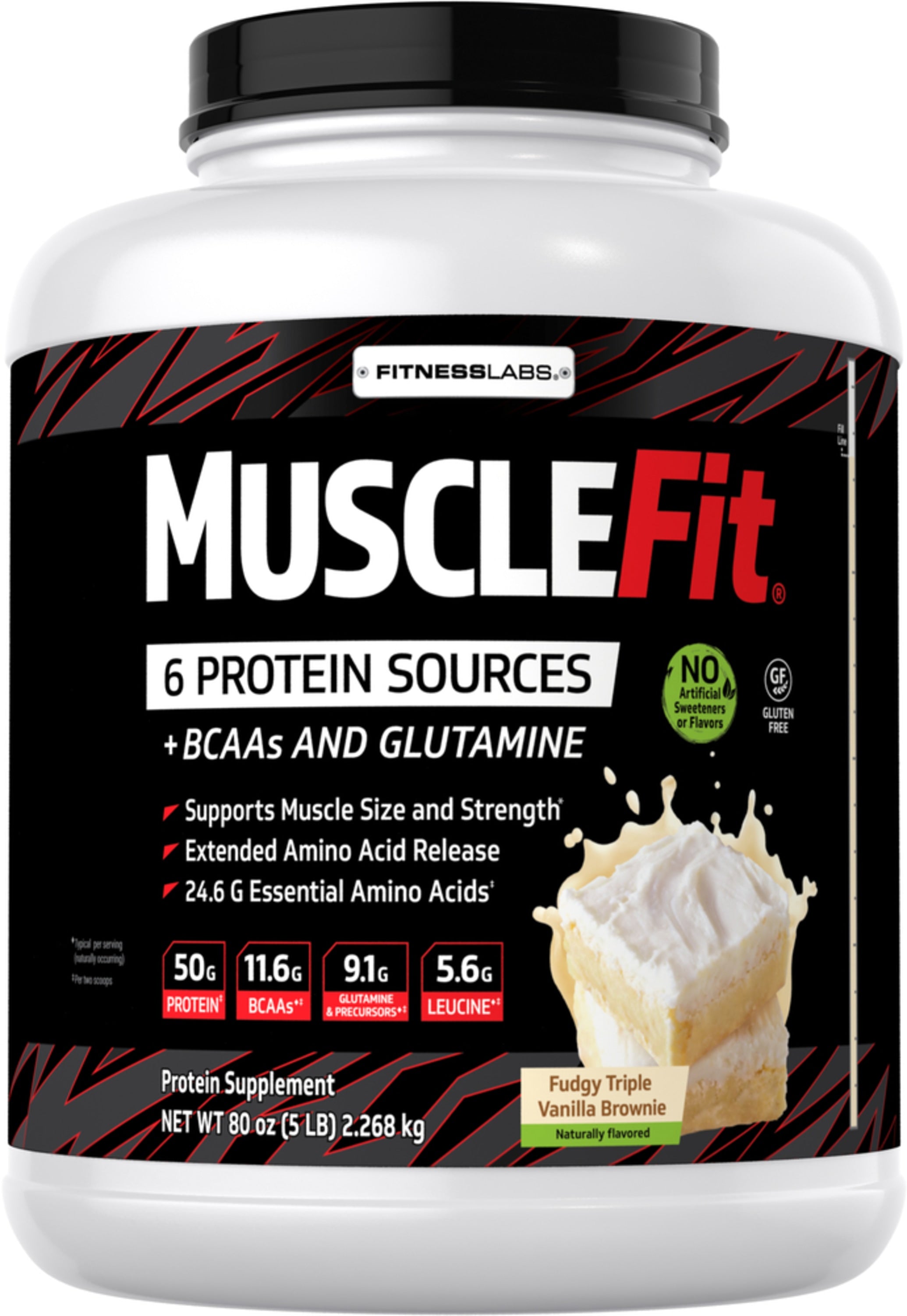 MuscleFit Protein Powder (Natural Fudgy Triple Vanilla Brownie), 5 lb (2.268 kg) Bottle