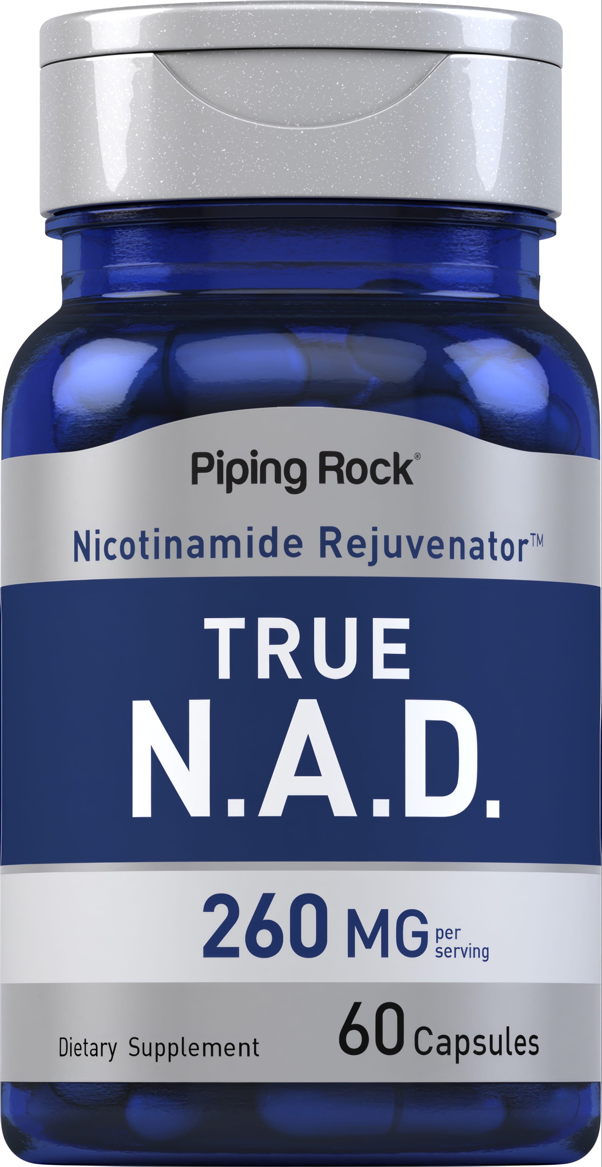 TRUE N.A.D. Nicotinamide Rejuvenator supplement with 260 MG per serving, containing 60 capsules.
