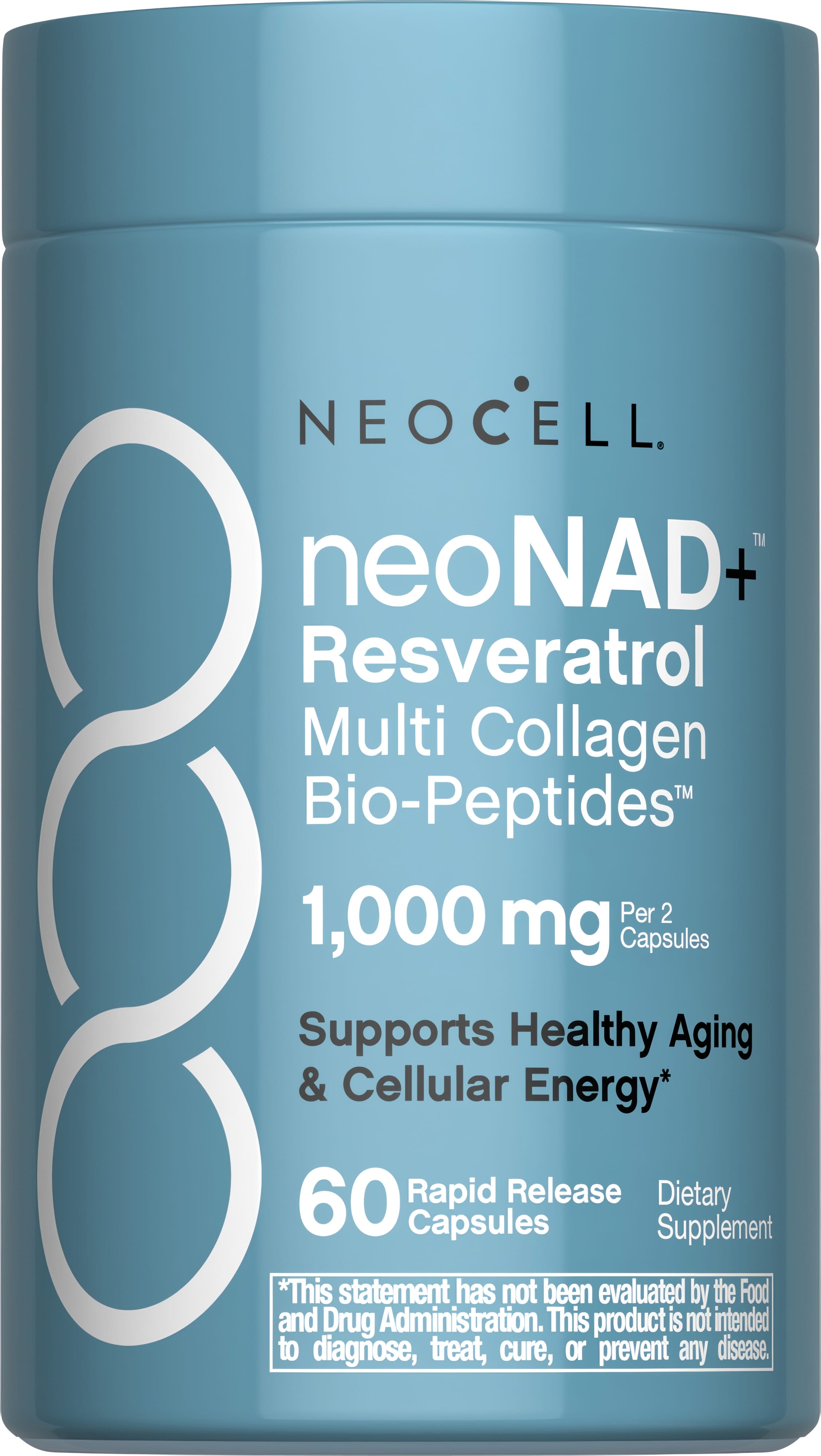 NAD + Resveratrol, Multi Collagen Bio-Peptides, 1000 mg, 60 Rapid Release Capsules