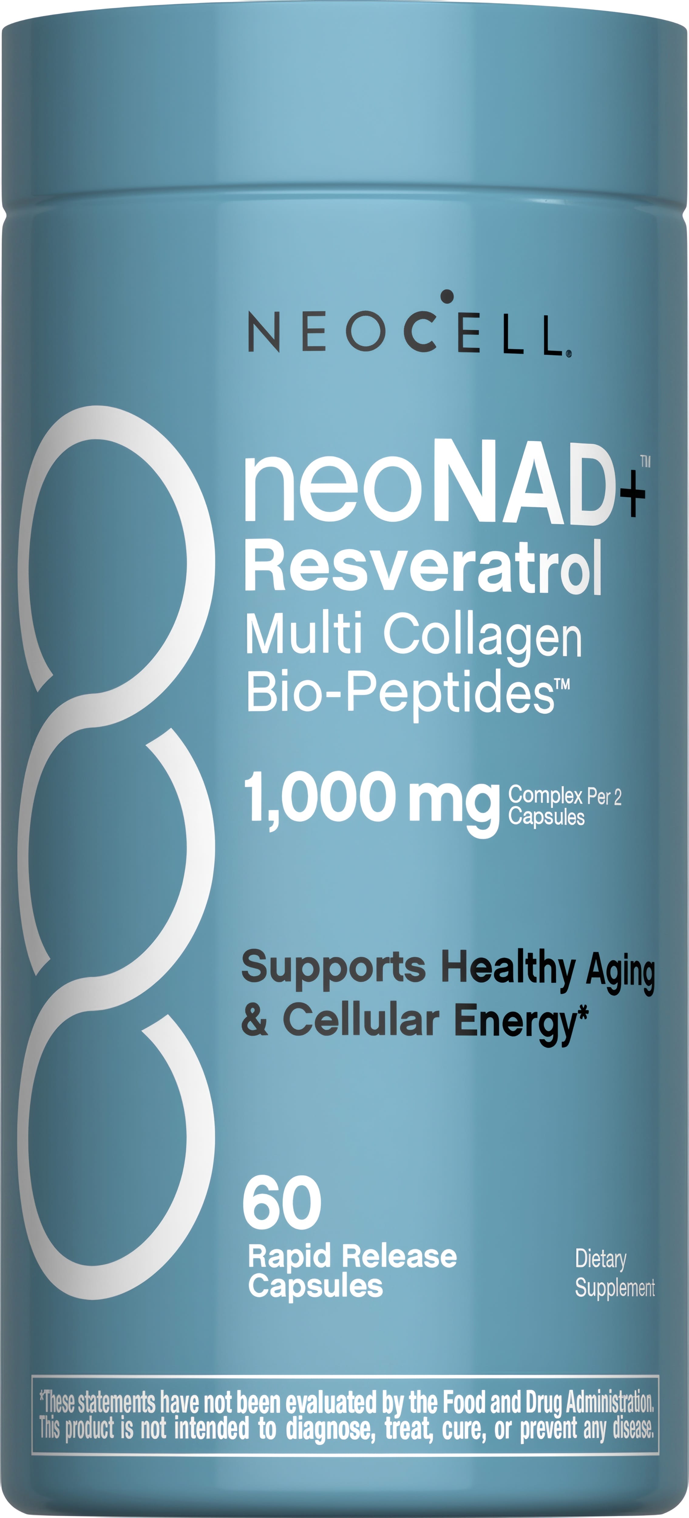 NAD + Resveratrol, Multi Collagen Bio-Peptides, 1000 mg, 60 Rapid Release Capsules