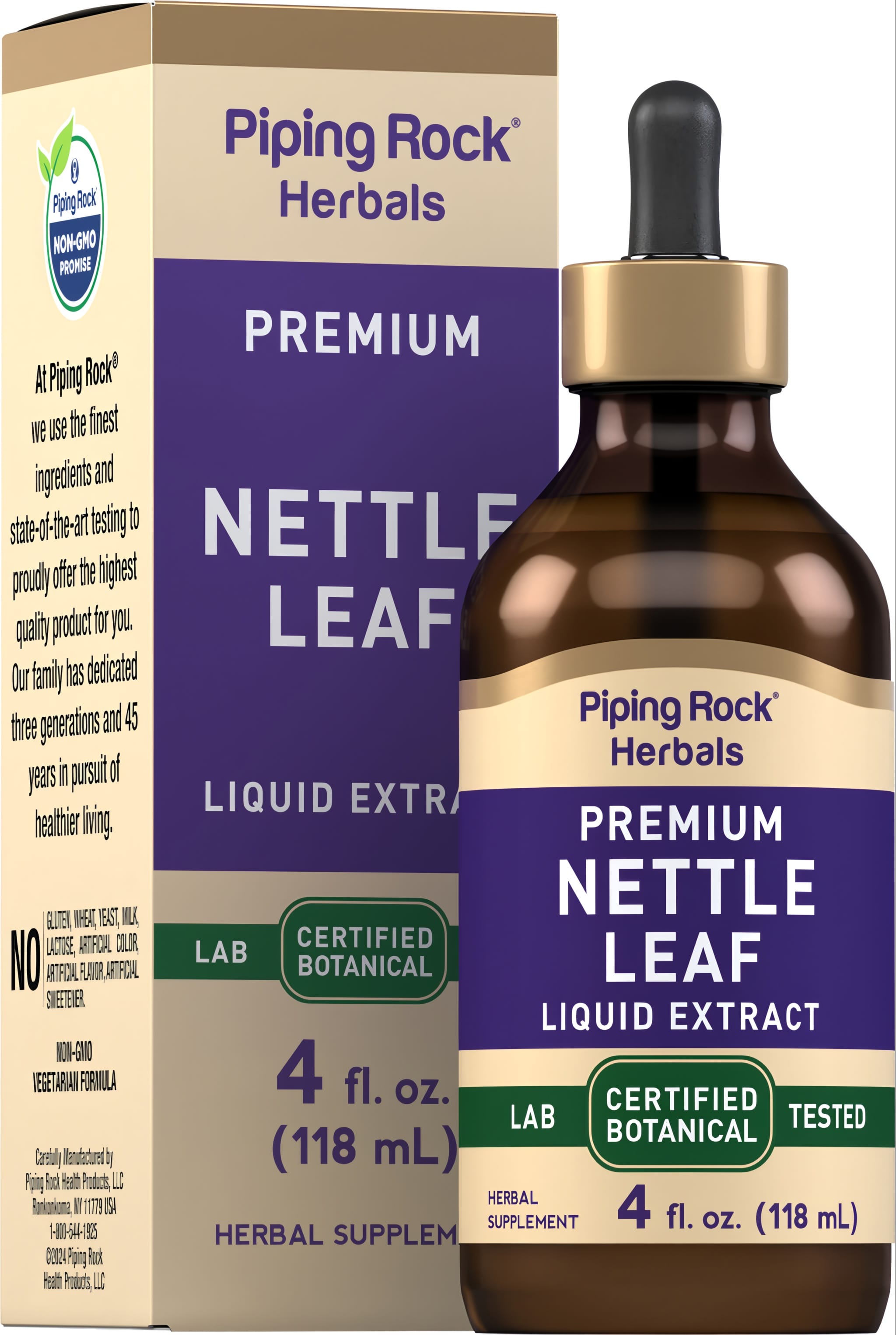 Nettle Leaf Liquid Extract 4 fl. oz. (118 mL) shown in a dropper bottle alongside its retail box.
