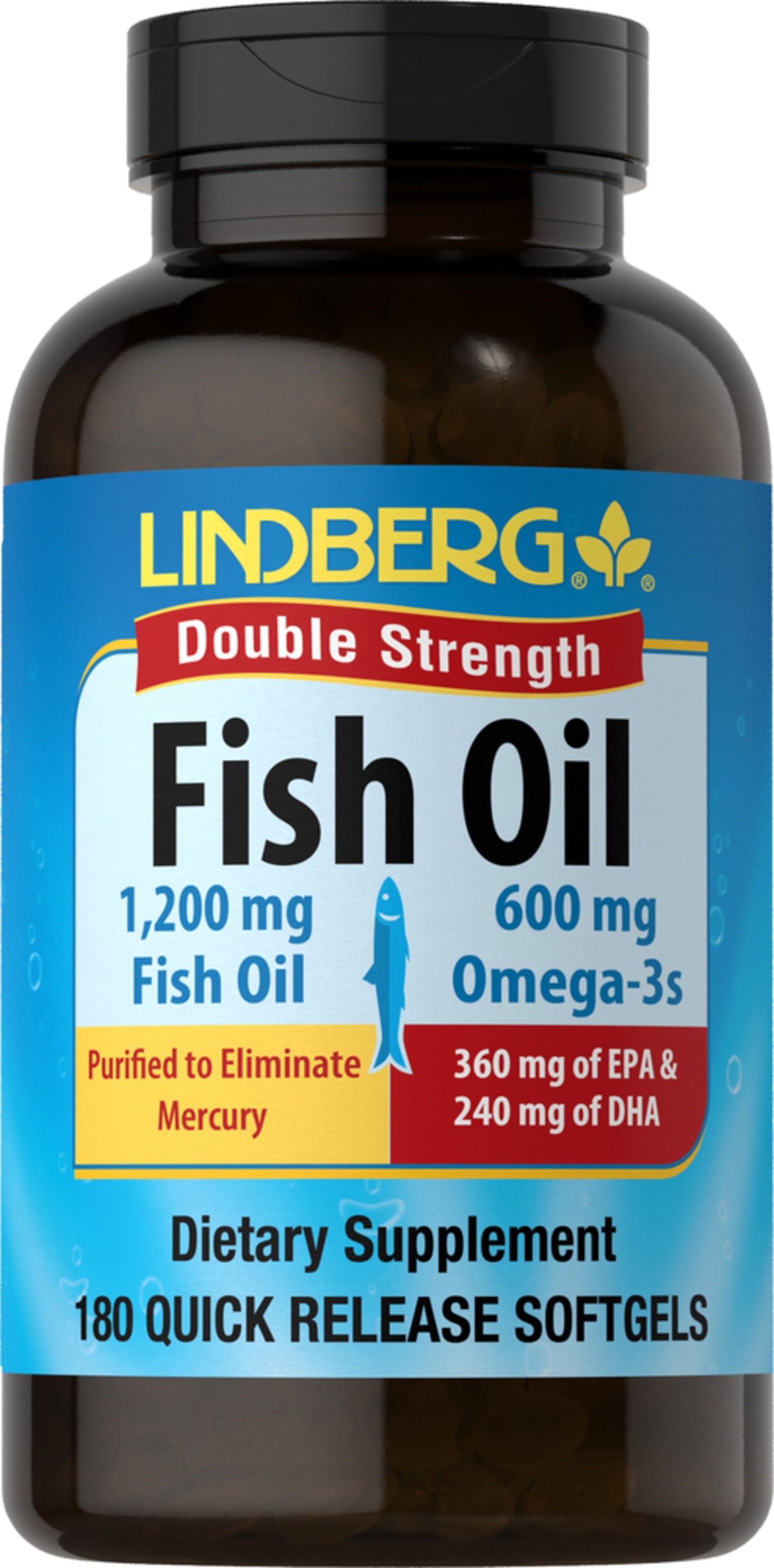 Omega-3 Fish Oil (Double Strength), 1200 mg, 180 Softgels