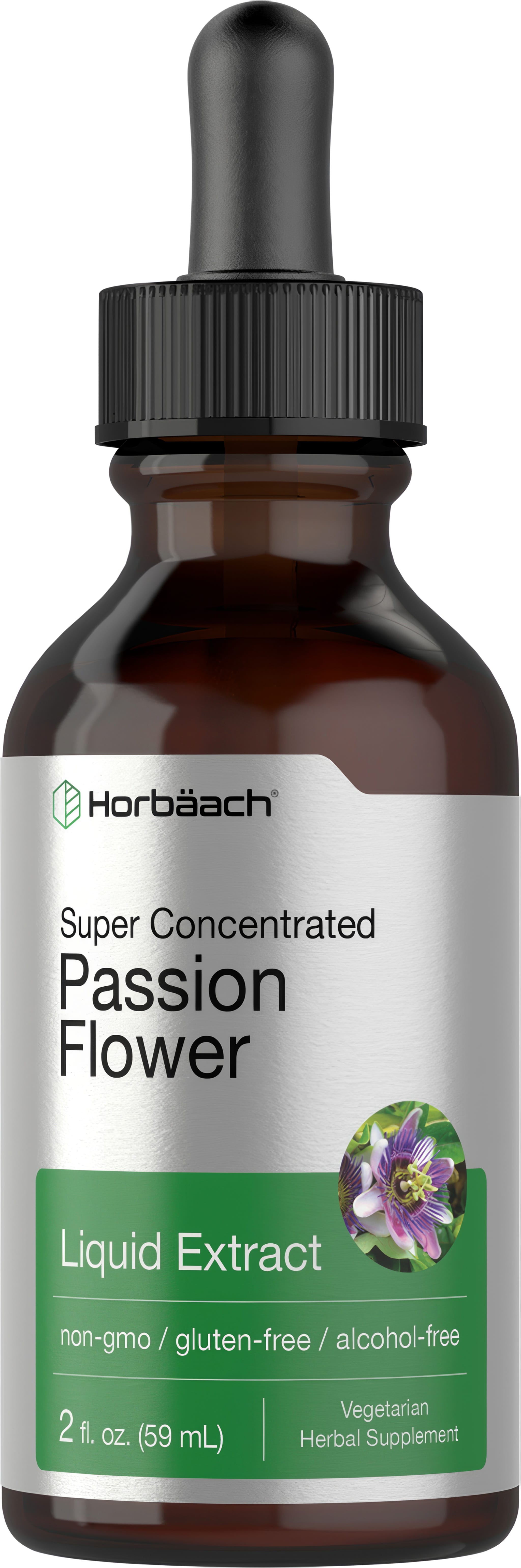 Horbäach Super Concentrated Passion Flower Liquid Extract, 2 fl. oz. (59 mL), non-GMO, gluten-free, and alcohol-free.