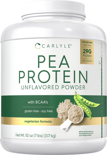 Carlyle Pea Protein Unflavored Powder, 112 oz (7 lbs), with BCAA's, gluten free, soy free, vegetarian formula, 29g Protein per serving.