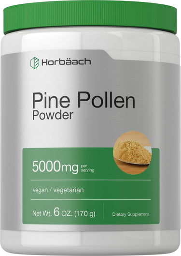 Horbäach Pine Pollen Powder, 5000mg per serving, vegan/vegetarian, Net Wt. 6 OZ. (170 g), Dietary Supplement.