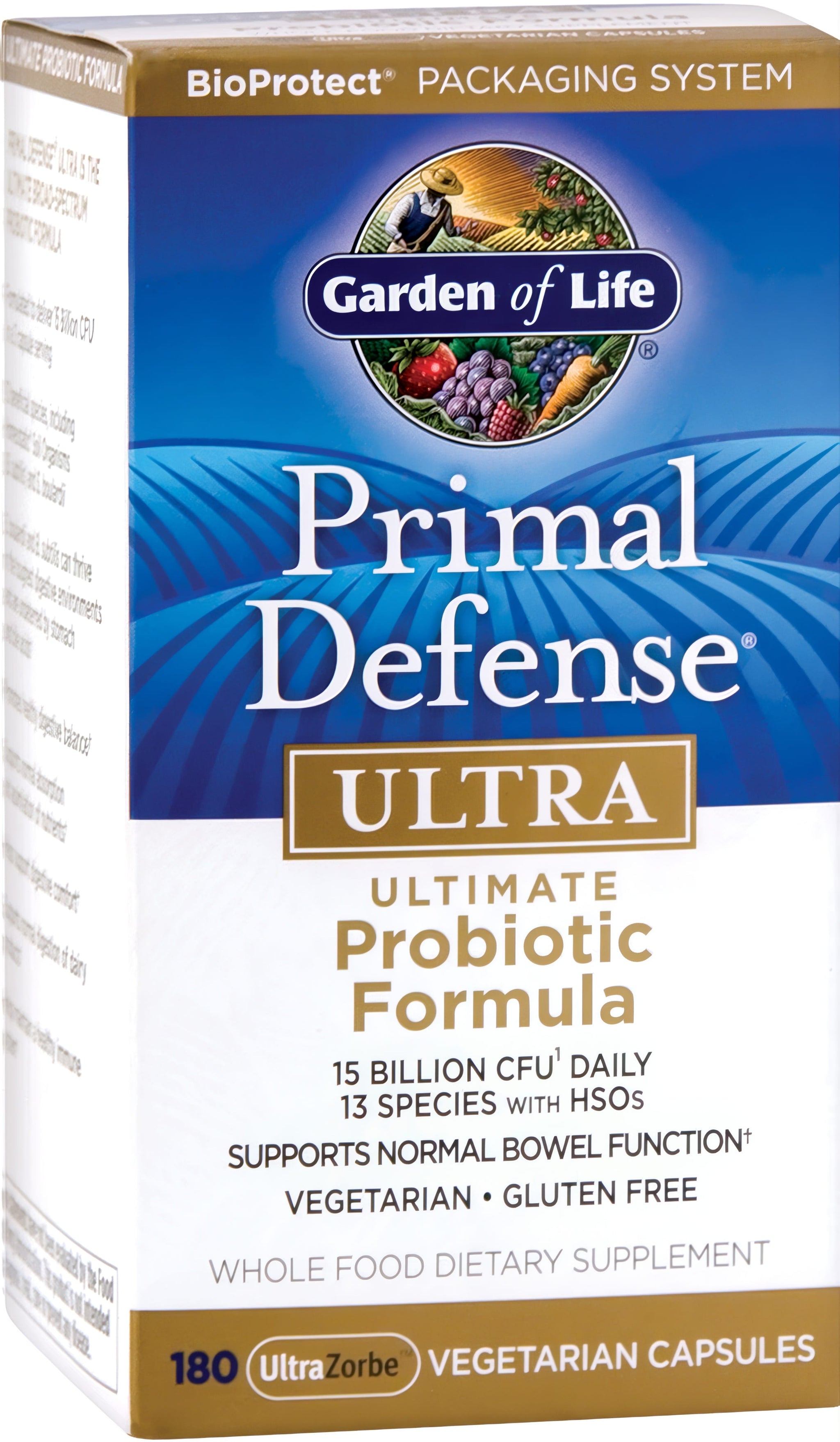 Garden of Life Primal Defense Ultra is an ultimate probiotic formula with 180 vegetarian capsules.