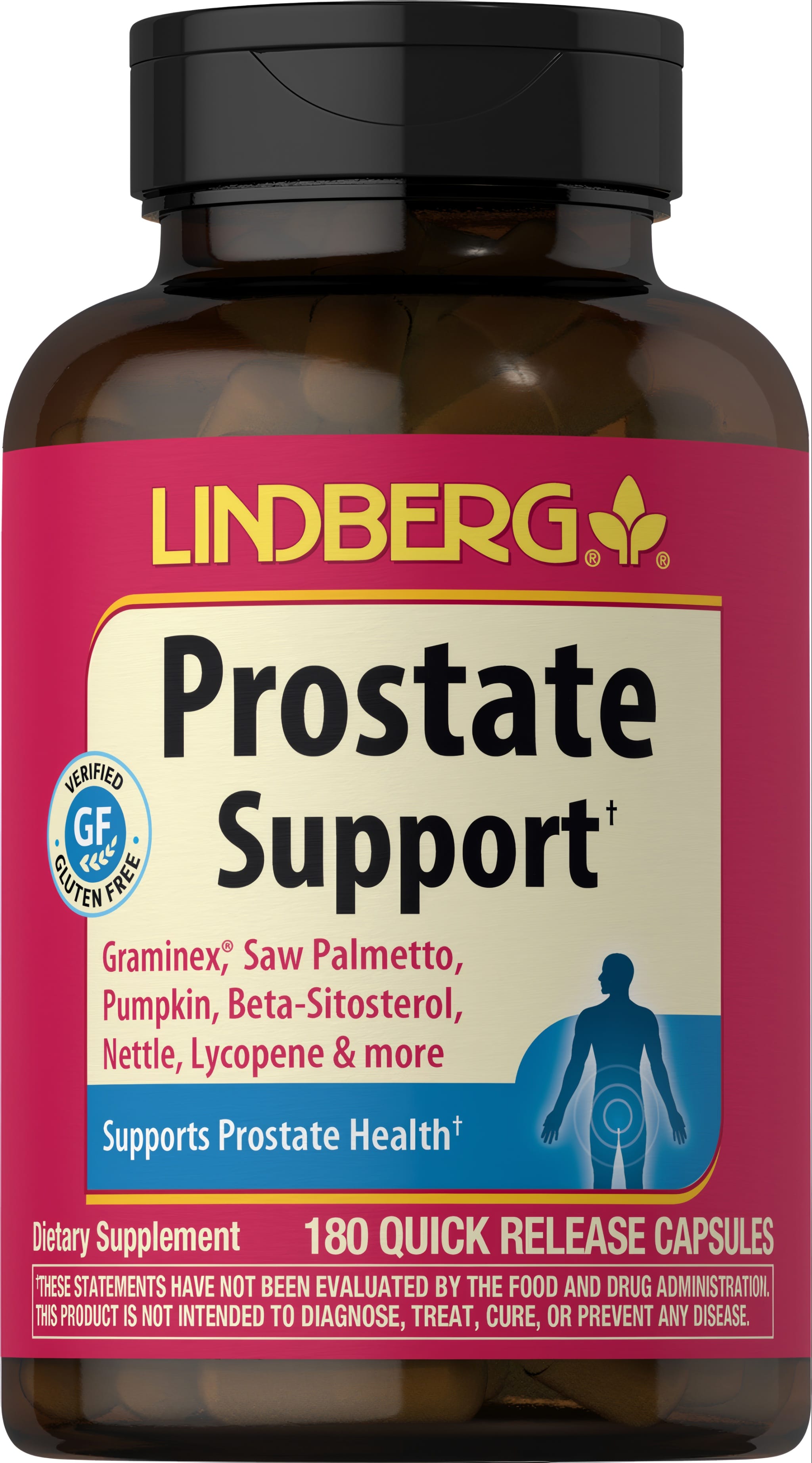 Prostate Support with Graminex, Saw Palmetto, Pumpkin, Beta-Sitosterol, Nettle, Lycopene, and more, 180 Quick Release Capsules.