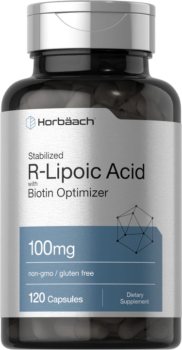 Stabilized R-Lipoic Acid with Biotin Optimizer 100mg, non-GMO, gluten free, 120 capsules, dietary supplement.
