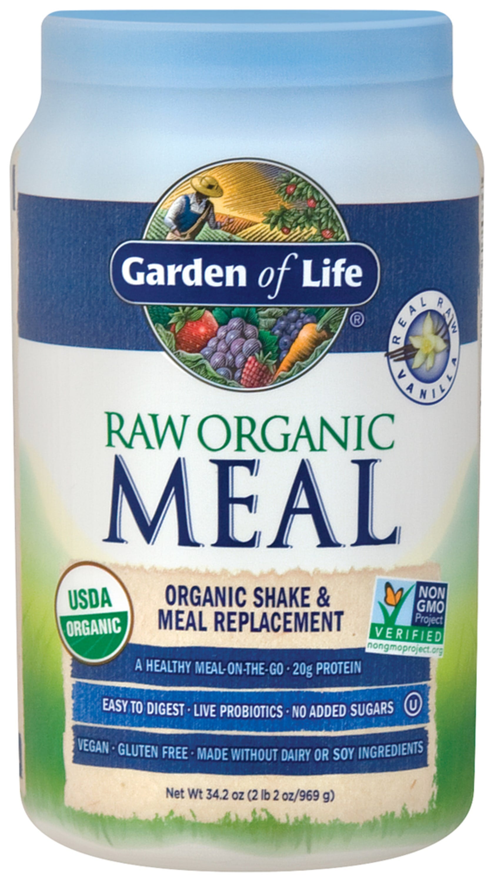 Raw Organic Meal Powder (Vanilla), 34.2 oz (969 g) Bottle