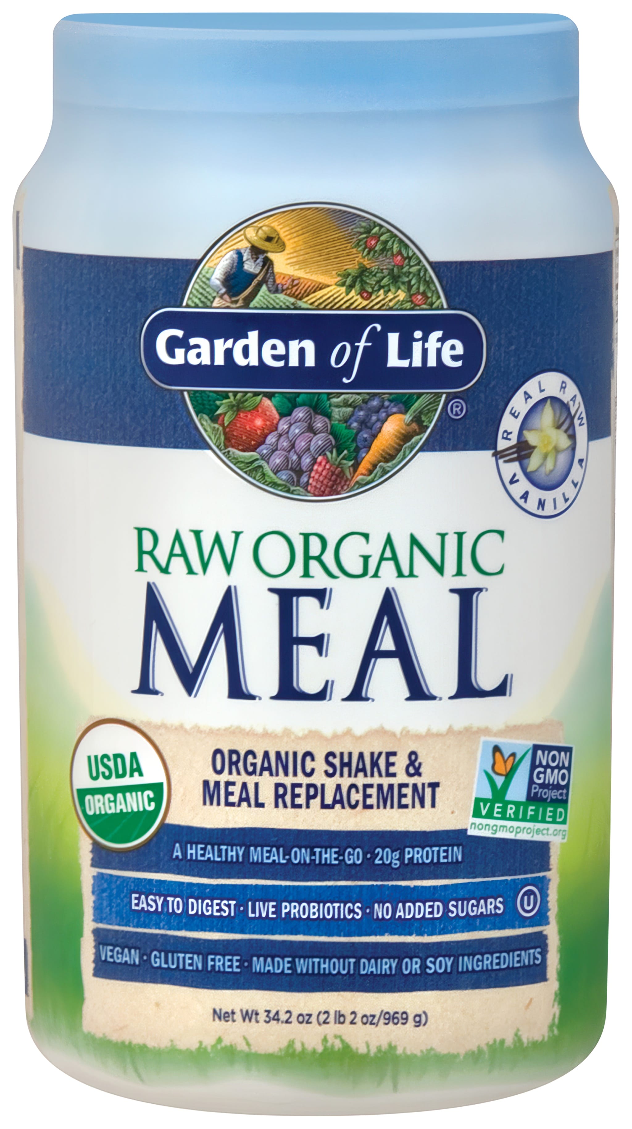 Raw Organic Meal Powder (Vanilla), 34.2 oz (969 g) Bottle