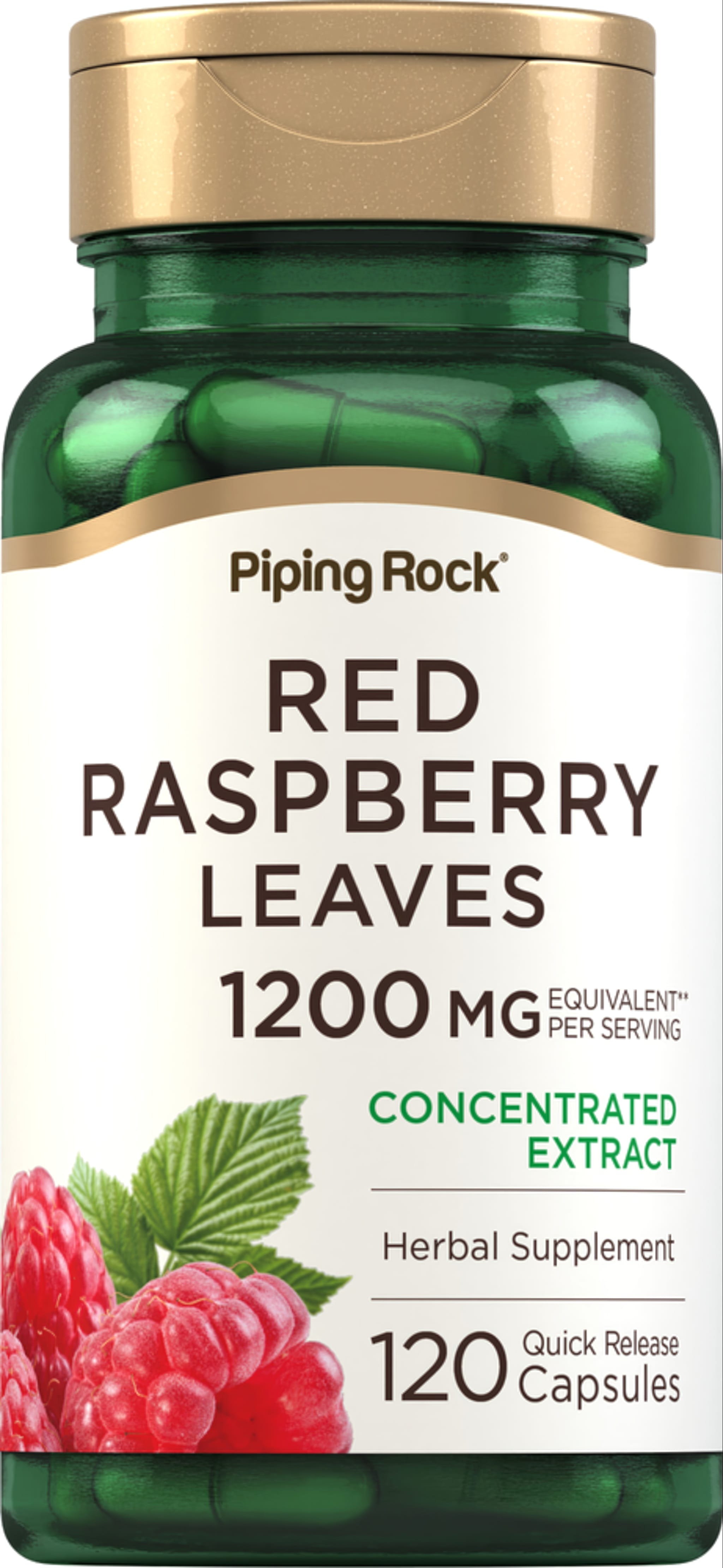 Red Raspberry Leaves 1200 mg equivalent per serving, concentrated extract herbal supplement, 120 quick release capsules.