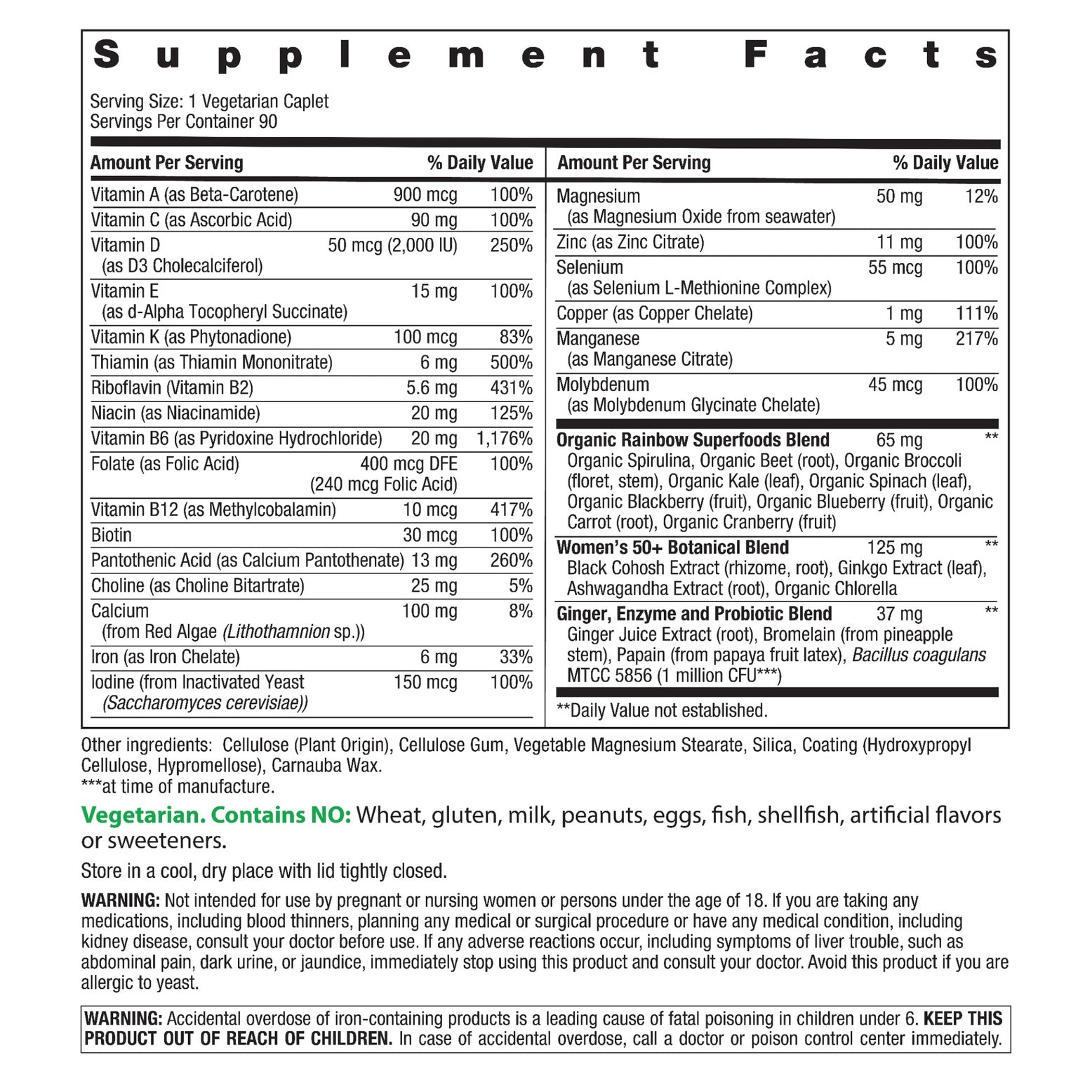 Women's One 50+ plus Real Food Nutrients, 90 Vegetarian Caplets