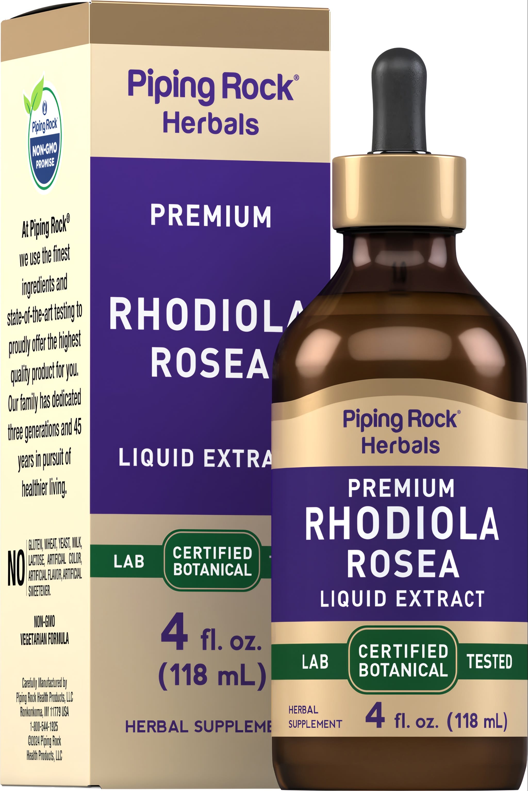 Rhodiola Rosea Liquid Extract in a 4 fl. oz. (118 mL) dropper bottle, Herbal Supplement.