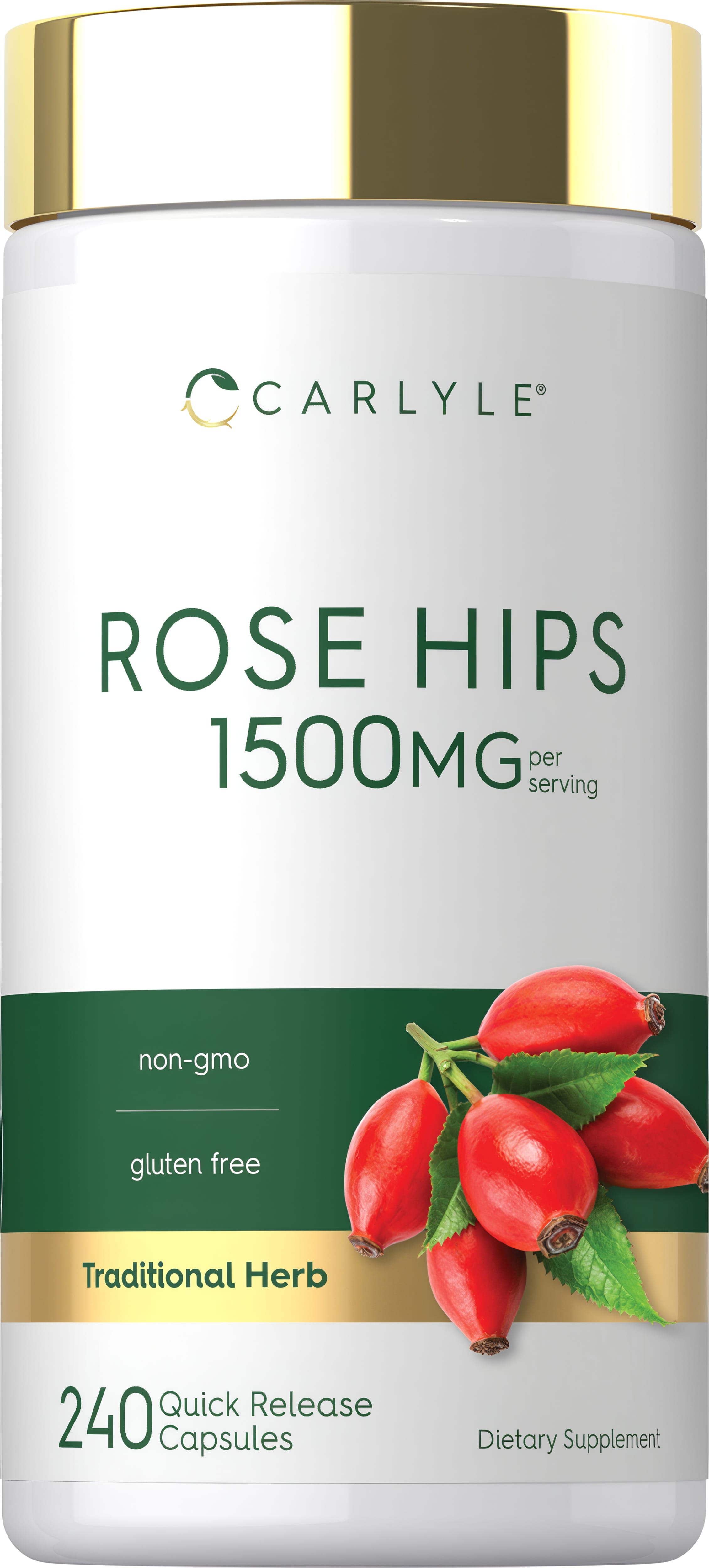 Carlyle Rose Hips 1500mg per serving, 240 Quick Release Capsules. Non-GMO, Gluten Free, Dietary Supplement.
