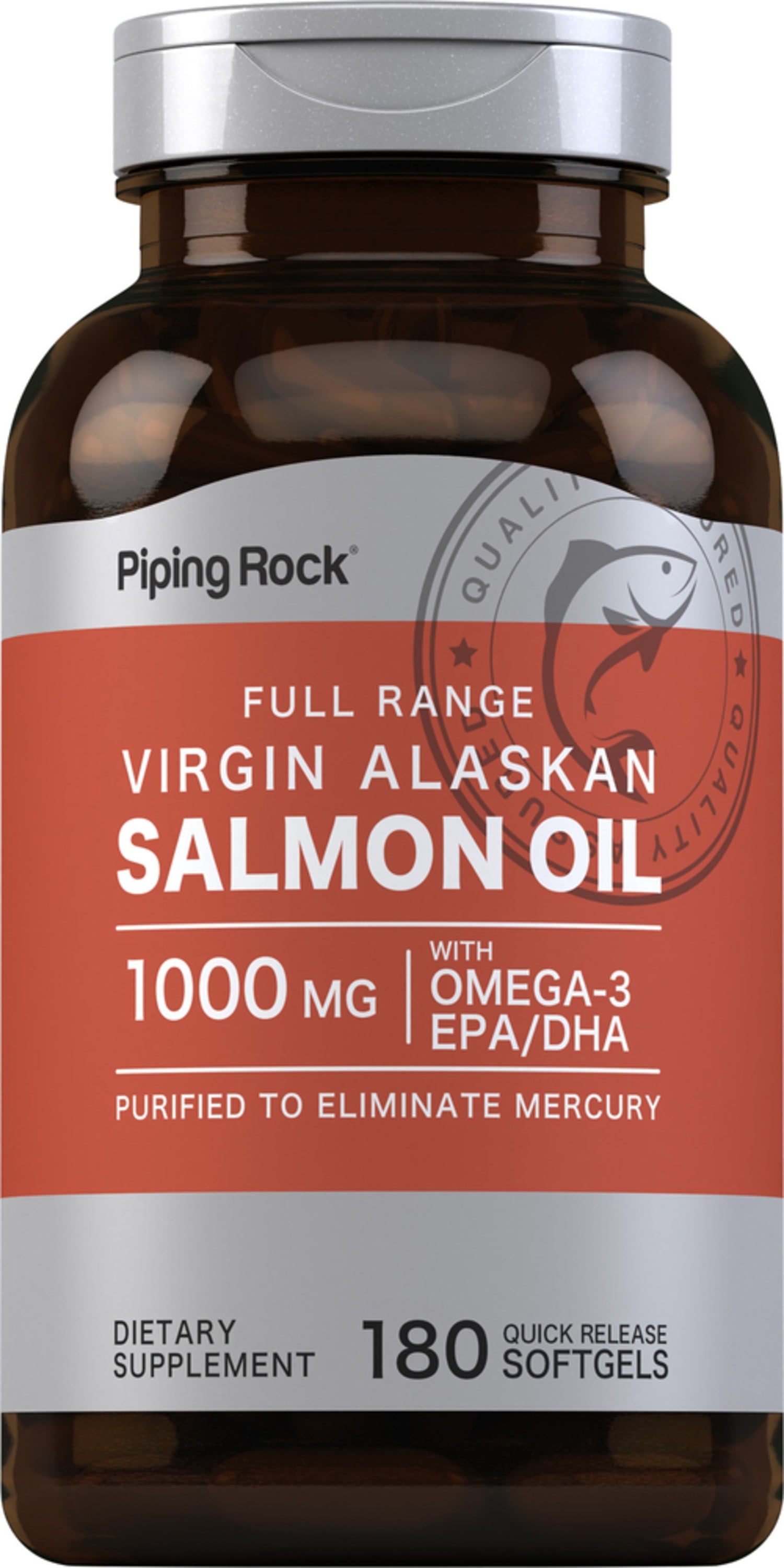 Salmon Oil 1000 mg Virgin Wild Alaskan Full Range, 180 Quick Release Softgels