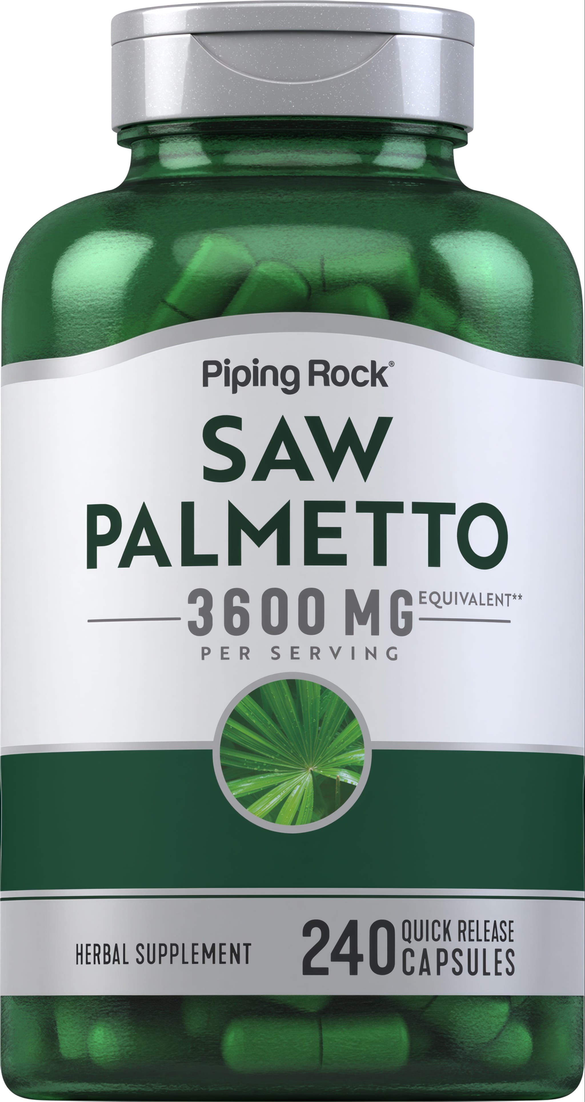 Saw Palmetto 3600 MG equivalent per serving. Herbal supplement with 240 quick-release capsules.